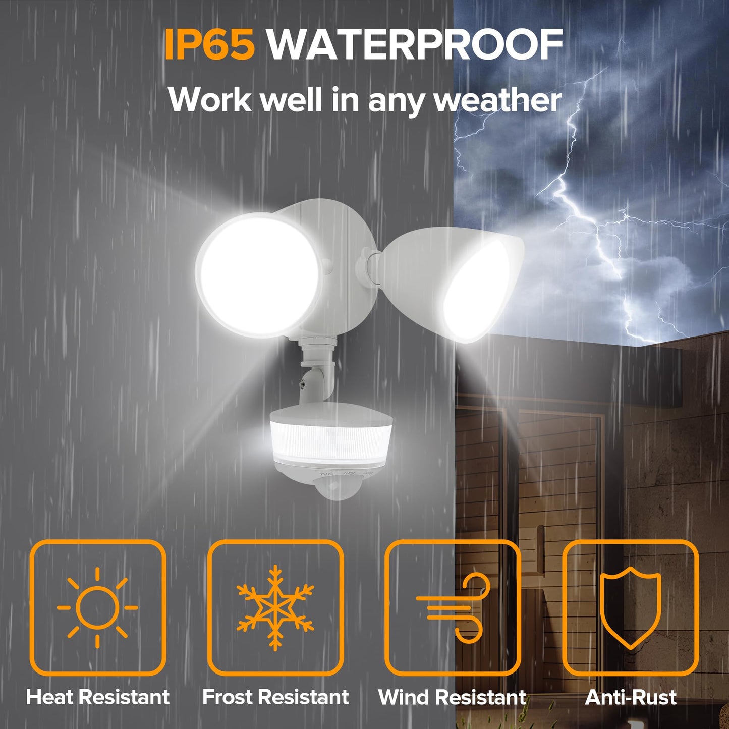 LUTEC 34W 3000 Lumen Motion Sensor Outdoor Lights, 5000K Daylight, IP65 Waterproof Flood Lights Outdoor with Night Light, Dusk to Dawn Motion Detector Security Lights for Outside Garage, Yard-White
