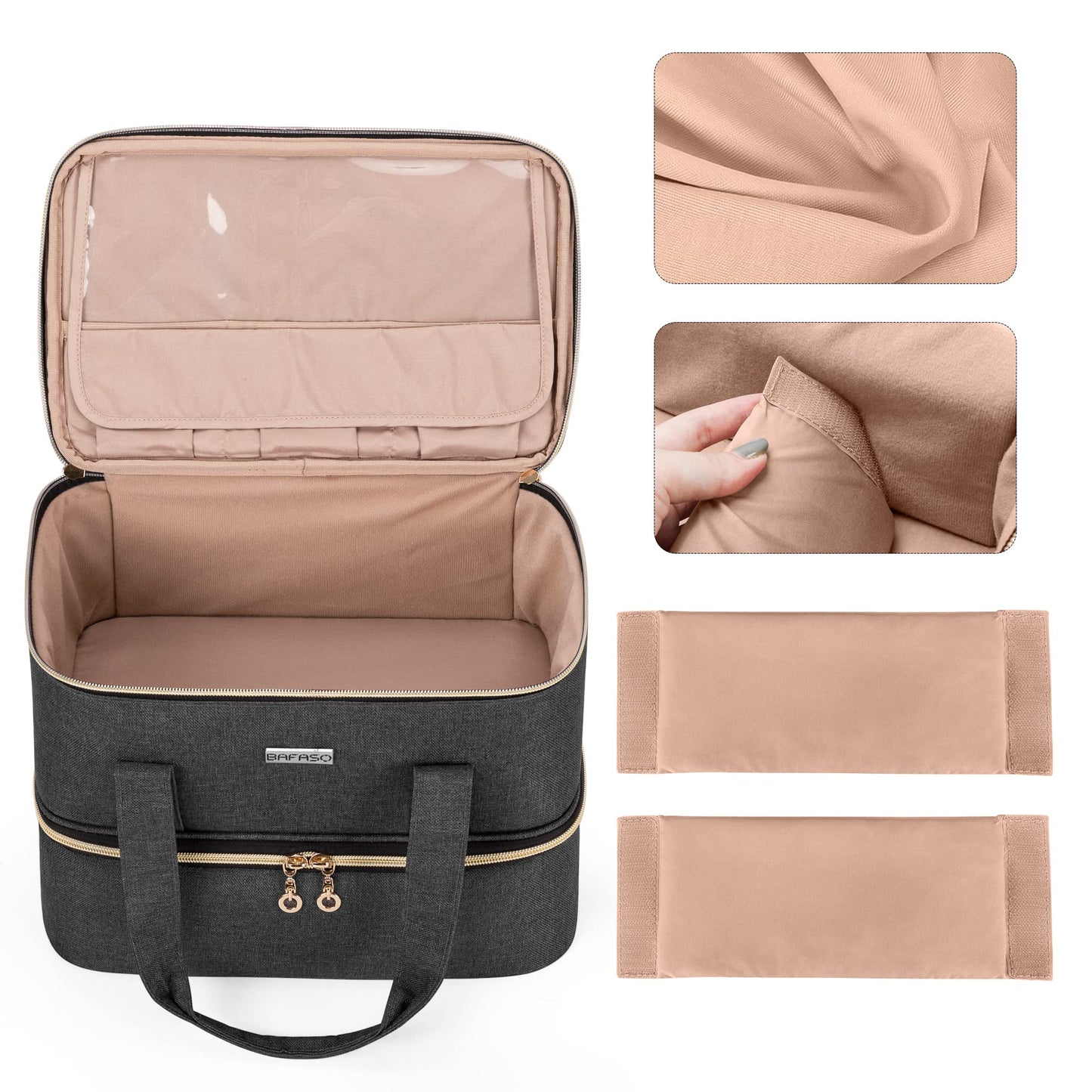 BAFASO Nail Polish Organizer Holds 40 Bottles (15ml - 0.5 fl.oz) and a UV Nail Lamp, Double Layers Nail Polish Case with Manicure Tools Storage Sections (Bag Only), Black, Patented