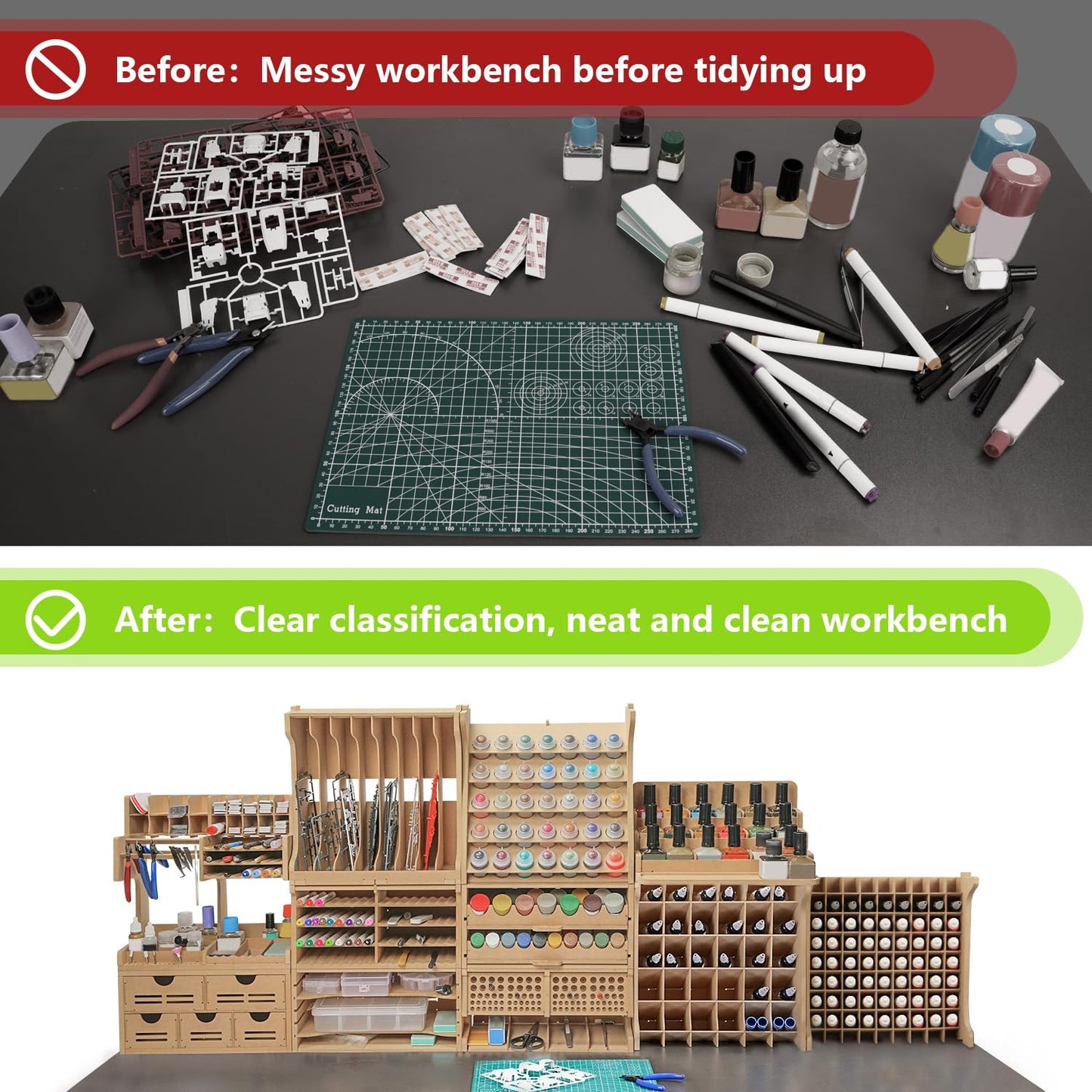 Bucasso Wooden Model Paint Organizer, Paint Rack with MDF Material for 35 Paint Bottles, Craft Paint Holder Suitable for Tamiya/Vallejo/Citadel, GK11 (Can be combined with other GK style)