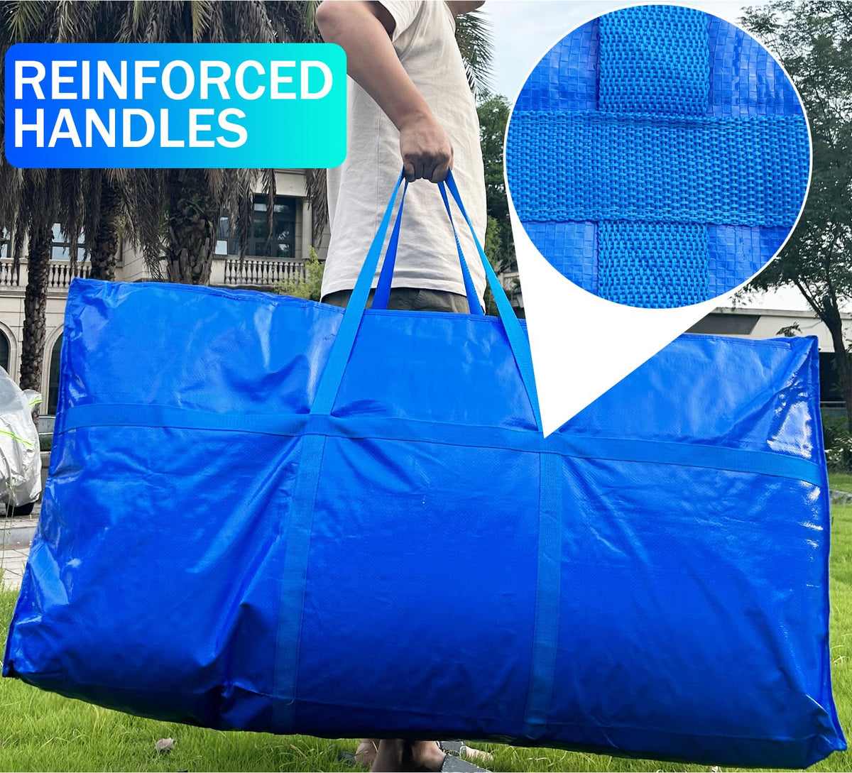 66 Gallon Extra Large Storage Bags, Huge Moving Bags Heavy Duty with Zipper and Stronger Handles, Big Foldable Duffle Bag for Travel, Storage Totes Moving Boxes for College, Christmas Tree,Blue,2 Pack