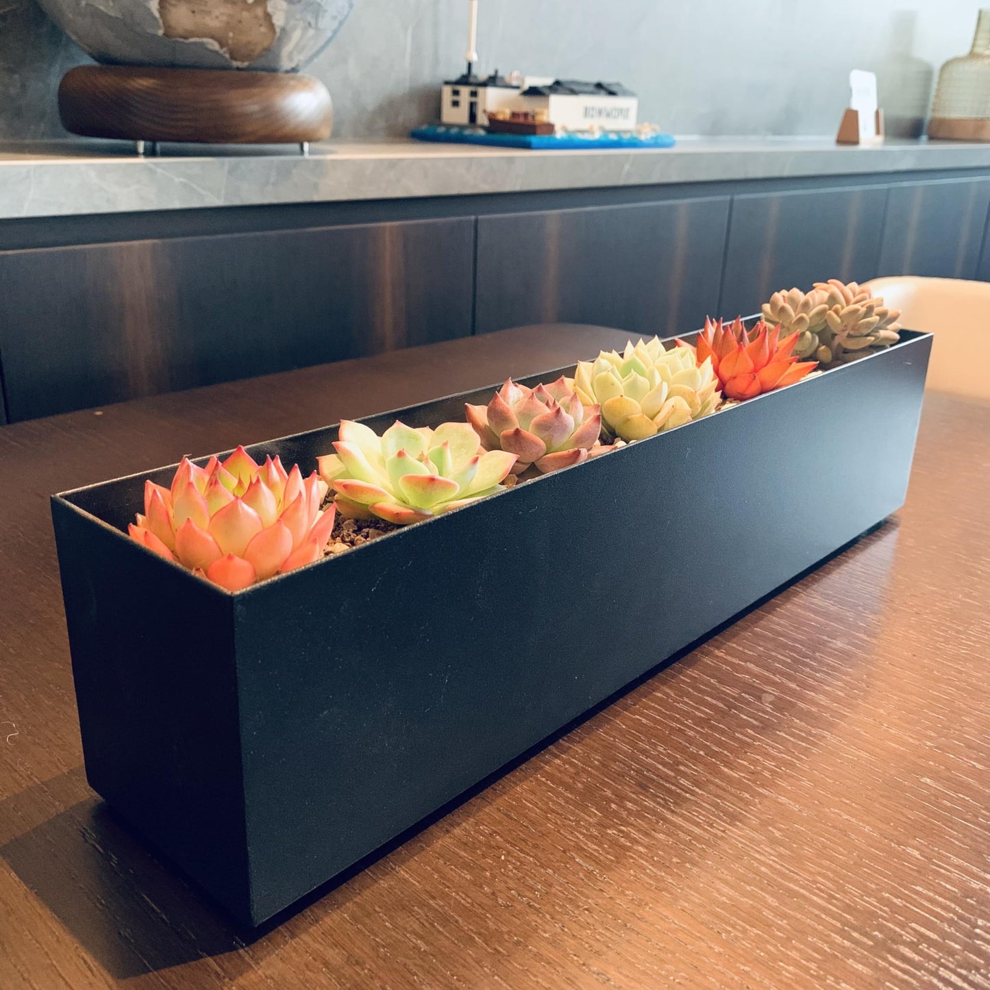 PSOIRGCNH Modern Metal Steel Trough Planter - Rectangle Planters for Indoor Planters - 16" Window Sill Planters - Table or Window Boxes Planter - Windowsill Herb Planter(1pc Short Black)