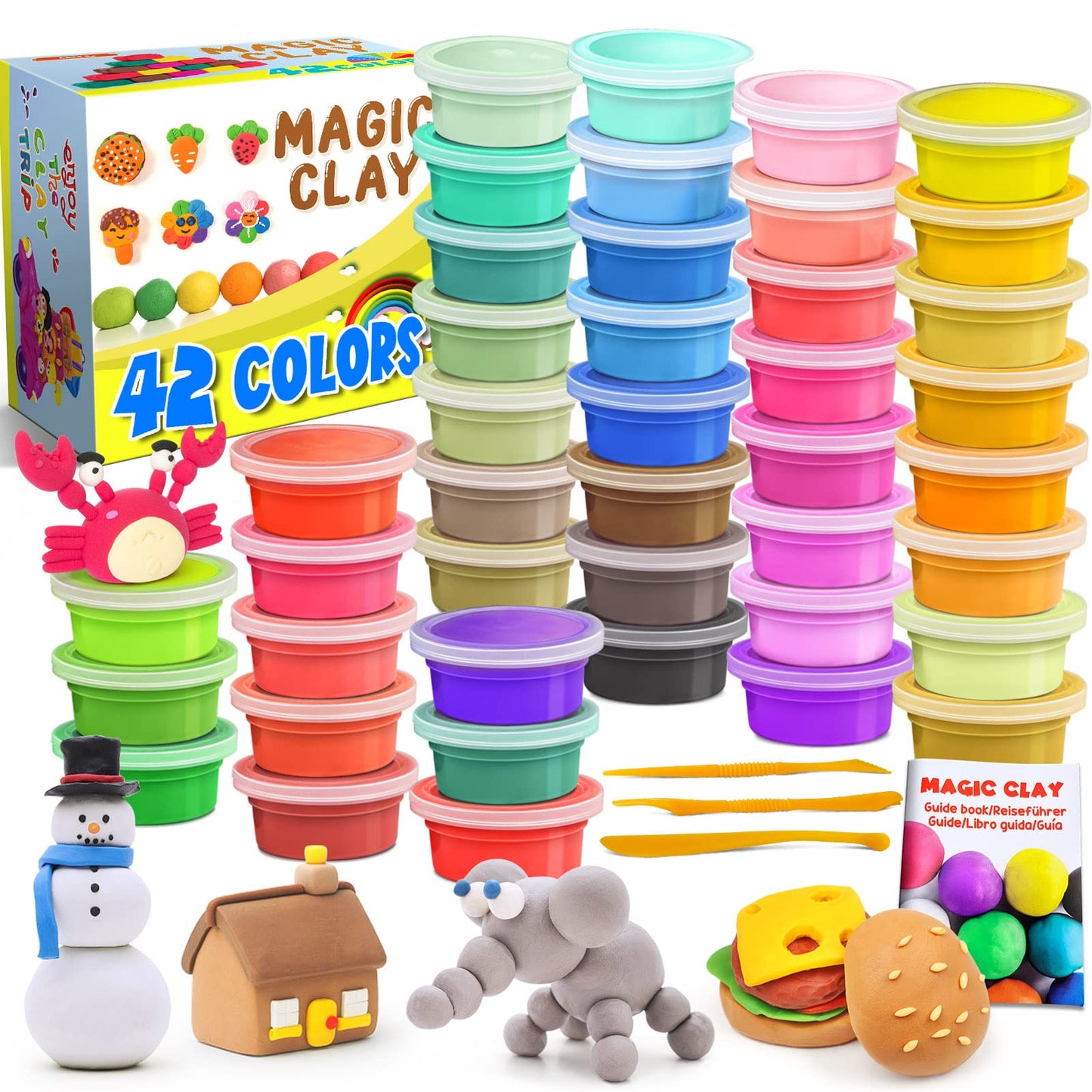 Air Dry Clay 42 Colors, Modeling Clay for Kids, DIY Molding Magic Clay for with Tools, Soft & Ultra Light, Toys Gifts for Age 3 4 5 6 7 8+ Years Old Boys Girls Kids
