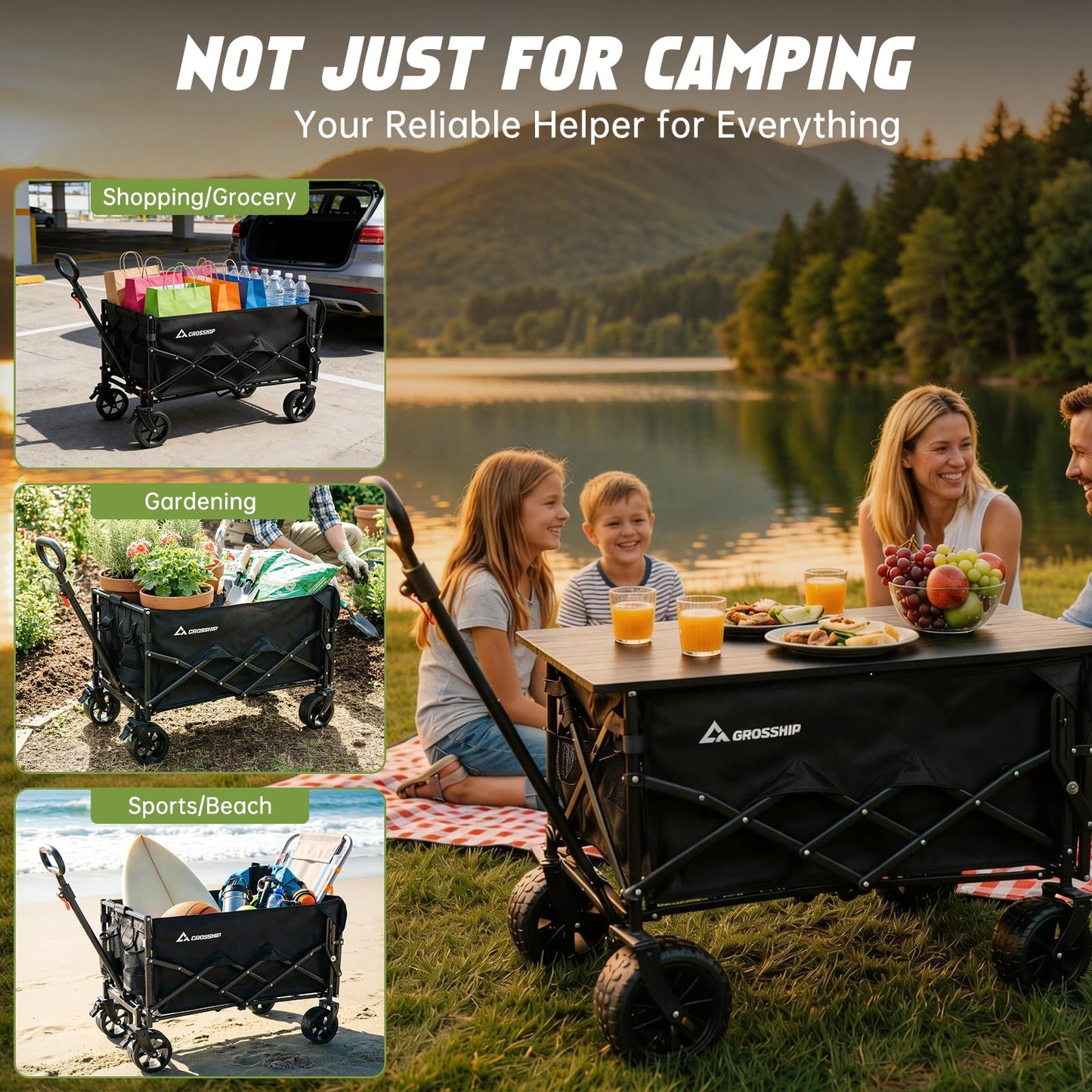CROSSHIP Collapsible Pet Wagon Cart with Drop-Down Tailgate - Foldable Wagon Carts 150L & 330LBS Folding Wagons, All-Terrain Wheels Utility Wagon for Camping with 1 Medium Dog or 2 Small Puppies