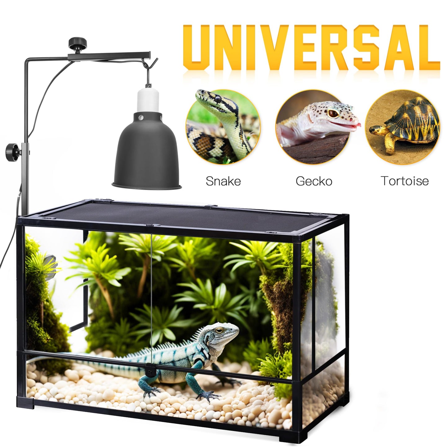 Eckpo Reptile Glass Mount Lamp Stand, Adjustable Heat Light Fixture Holder with Glass Suction Cup, Suitable for Terrarium Dome Lamp