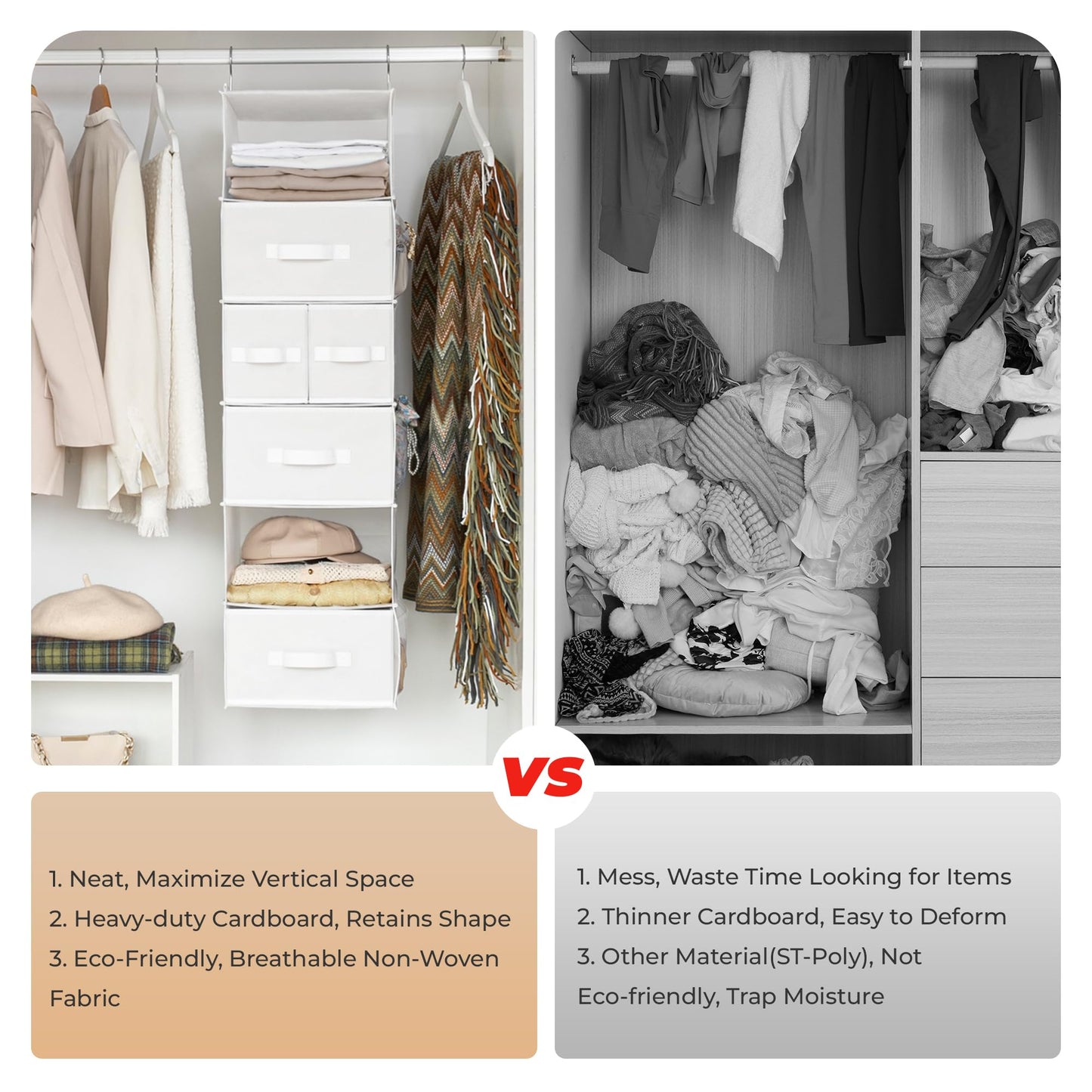 GRANNY SAYS Hanging Closet Organizer with Drawers, Rangement Garde Robe, Hanging Storage Organizer, Closet Organizers and Storage for Clothes, 1-Pack, 31 x 35 x 108.4cm, 6-Shelf, White
