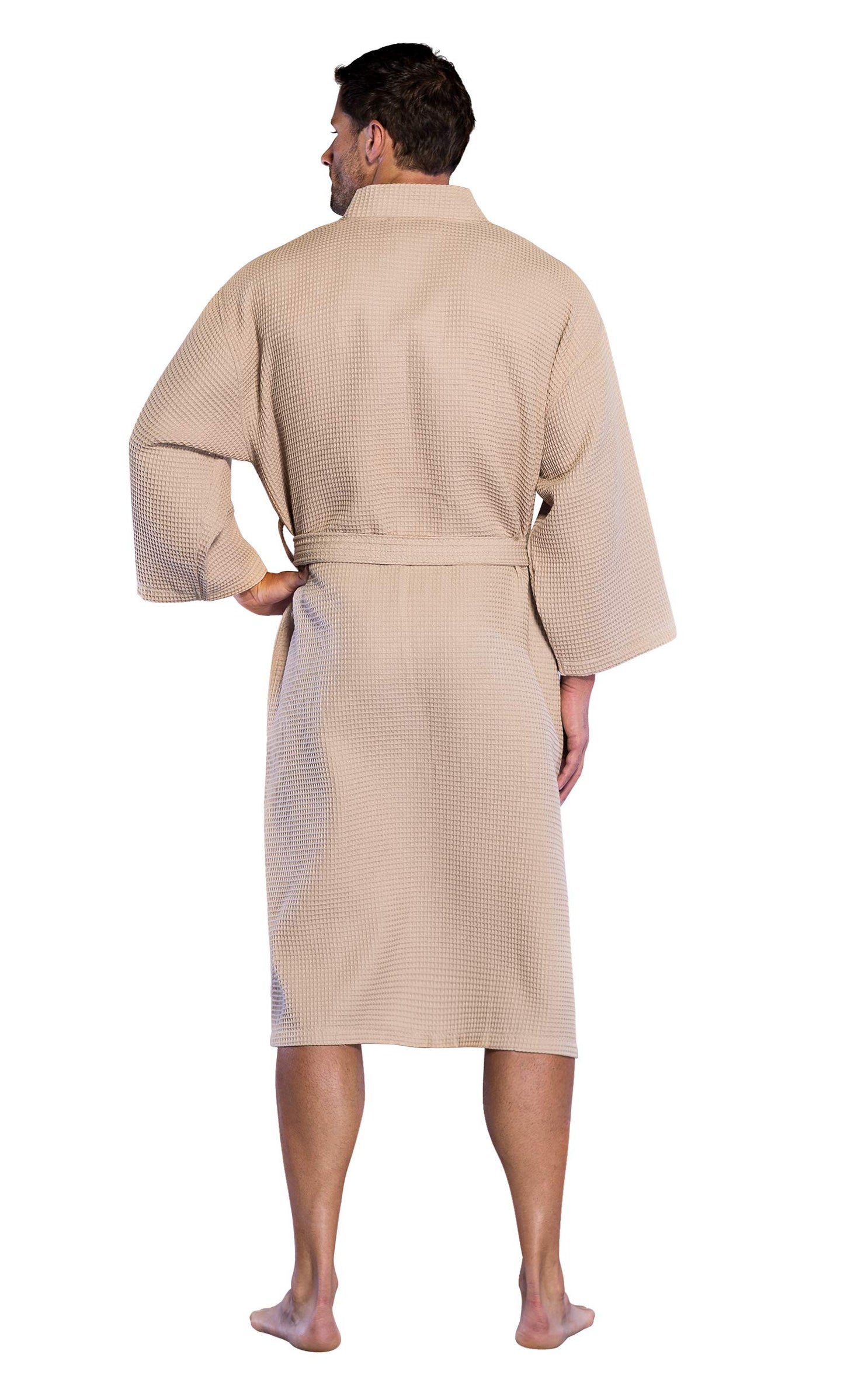 Turquaz Lightweight Long Waffle Kimono Spa Robe for Men, Taupe, XX-Large
