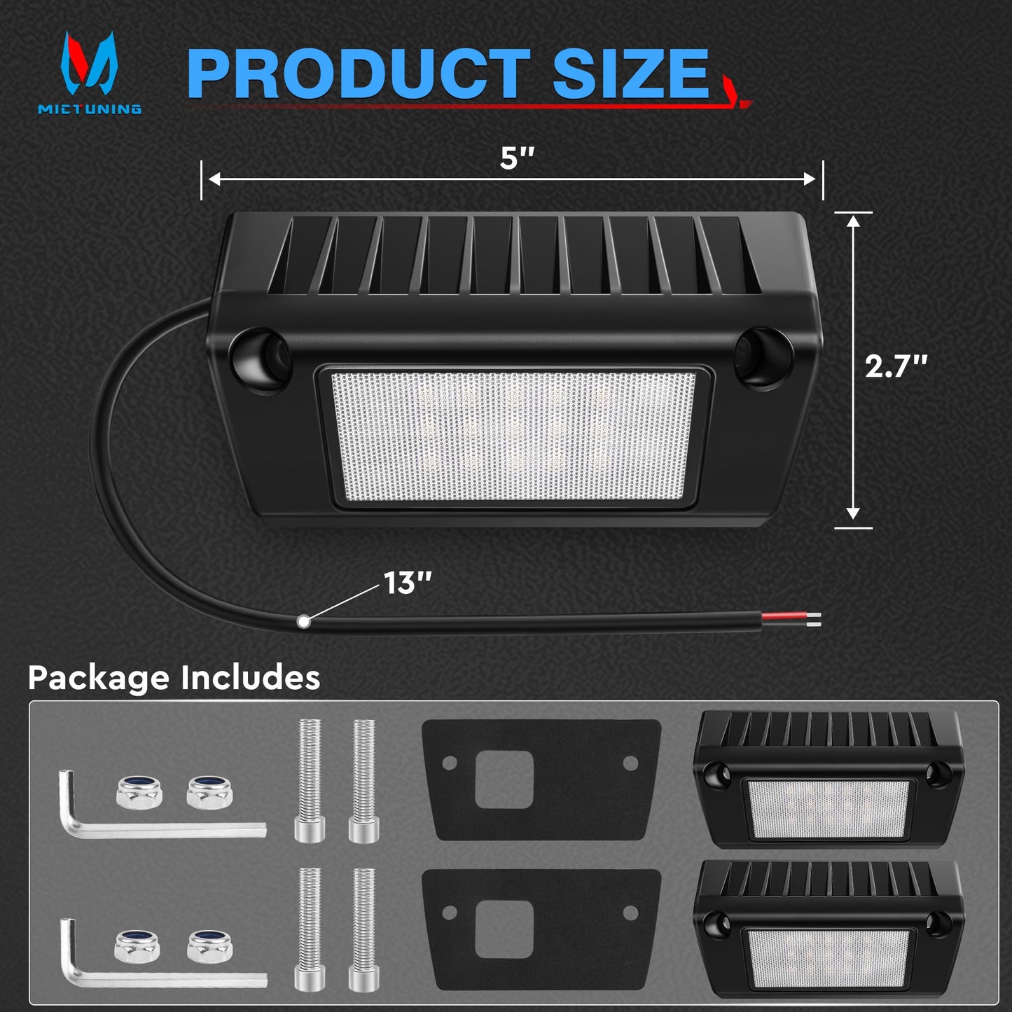 MICTUNING LED RV Exterior Porch Utility Light Waterproof 10-30V DC Low Current 5" Lighting Fixture 45W 2000LM Aluminum Base led Scene Lighting for RV, Trailer, Camper-2 Pack (6000K Nature White)