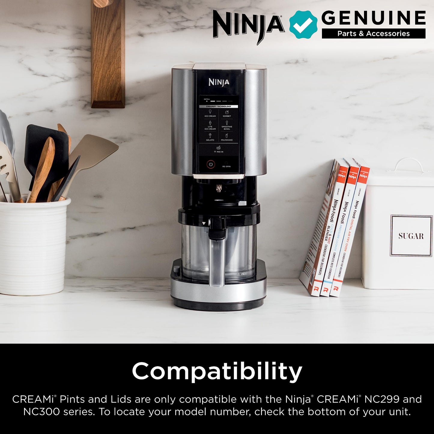 Ninja XSKPLD4BCD 4 Pack, Compatible with NC299AMZ & NC300s Series Creami Ice Cream Makers, BPA-Free & Dishwasher Safe, Color Lids, 1 Pint Each, Clear/Grey/Lime/Pink/Acqua