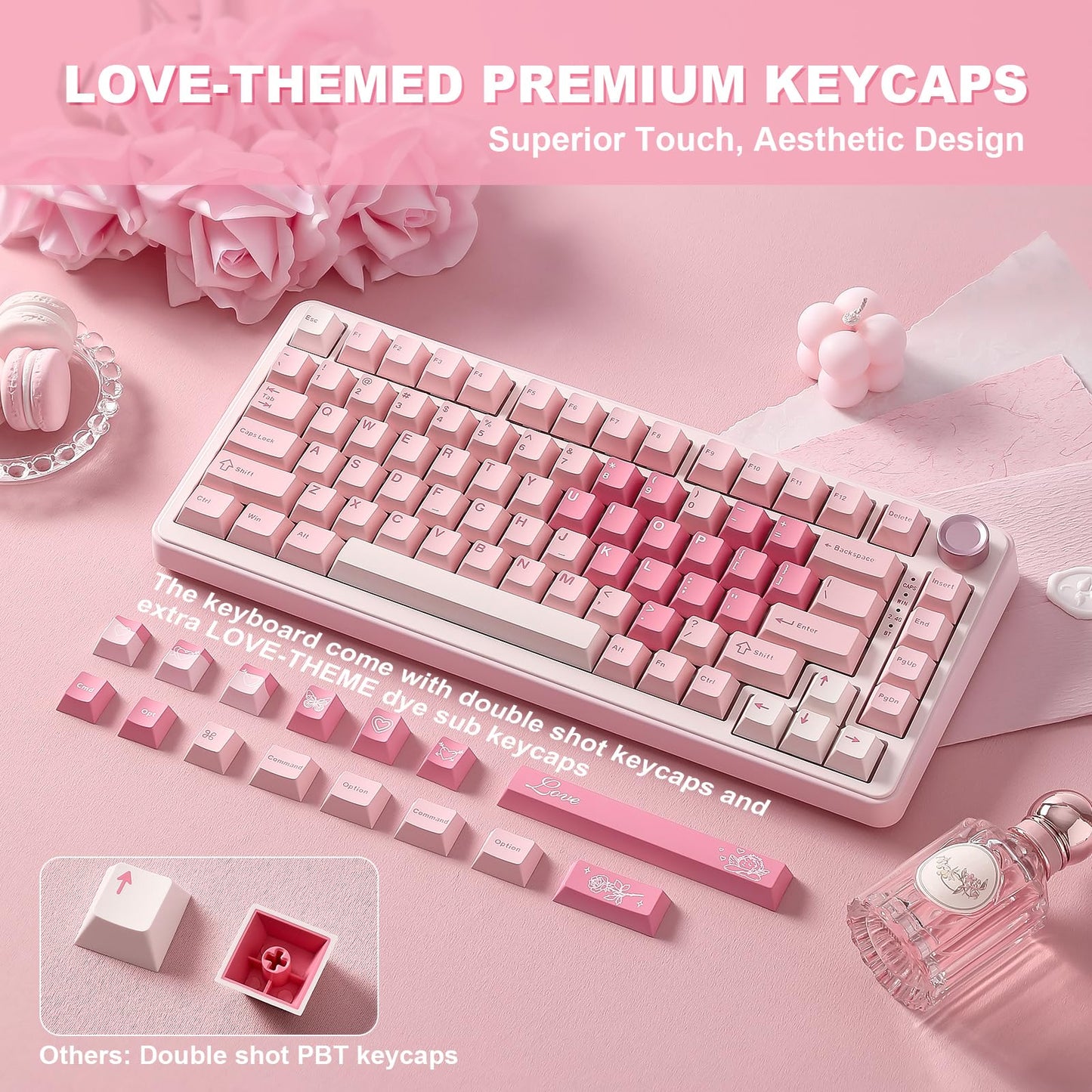 YUNZII B75 PRO Wireless Mechanical Keyboard,75% Layout with Knob,Hot Swap Gasket Custom Structure,Creamy Pre-lubed Switches,RGB Backlit,Bluetooth/Type-C/2.4G for Win/Mac (Pink, Milk Switch)