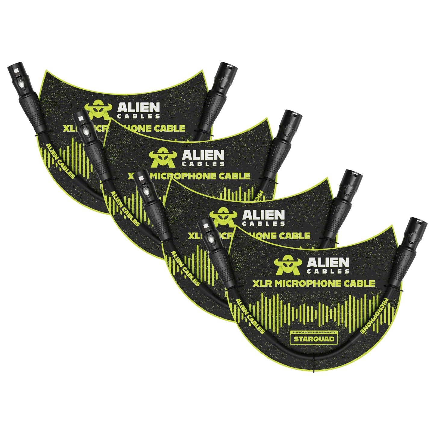 Alien Cables 4-Pack XLR Cable – 1FT Star-Quad Shielded Balanced, Low-Noise OFC Conductors, Pro Audio Cord for Studio & Live Sound