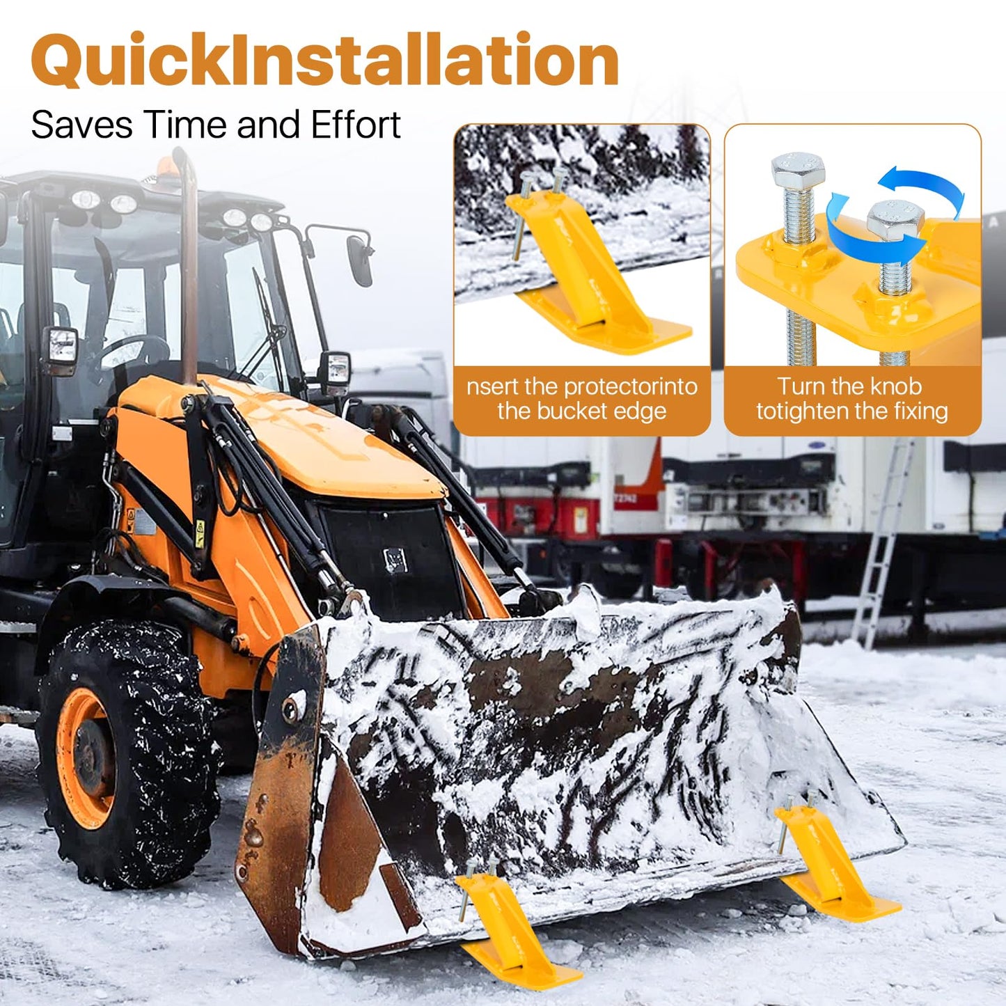 2PCS Tractor Bucket Protector Attachments - Heavy Duty Bolt-On Steel Ski Edge Skid Shoes | Tractor Accessories & Skid Steer Attachments for Snow Plowing, Gravel & Turf