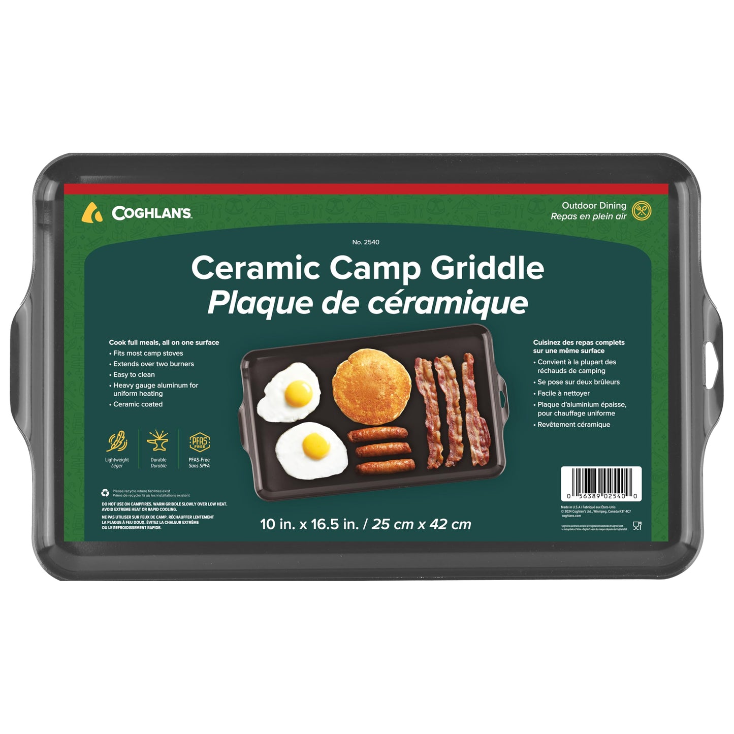 Coghlan's Camp Griddle, Lightweight Aluminum, 17.5 x 10 Size, PFAS-Free and Non-Stick Ceramic Coating Cooking Surface for Two Burner Stoves, Ideal for Camping and Outdoor Cooking
