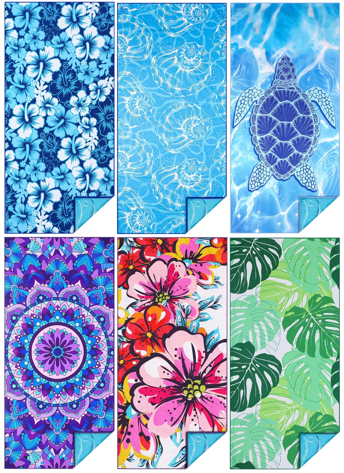 6 Pack Microfiber Thin Beach Towel Lightweight 71x32 Oversized Extra Large Sand Free Towels Quick Dry for Travel Pool Yoga Gym Sports Beach Accessories Vacation Essential Gift