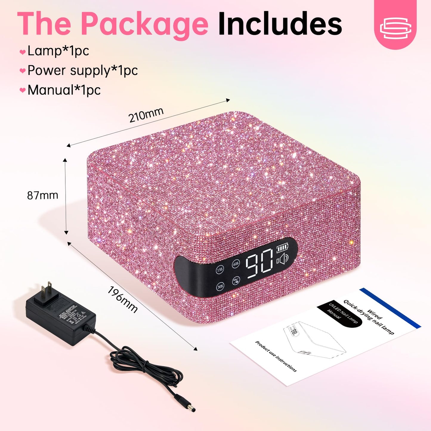 CHRISTINE SHELLY UV LED 96W Nail Lamp Professional Nail Dryer Sparkly Gel Polish Light with 4 Timer Setting Quick Dry Curing Lamp with Display Auto Sensor for Salon & Home Pink Diamond