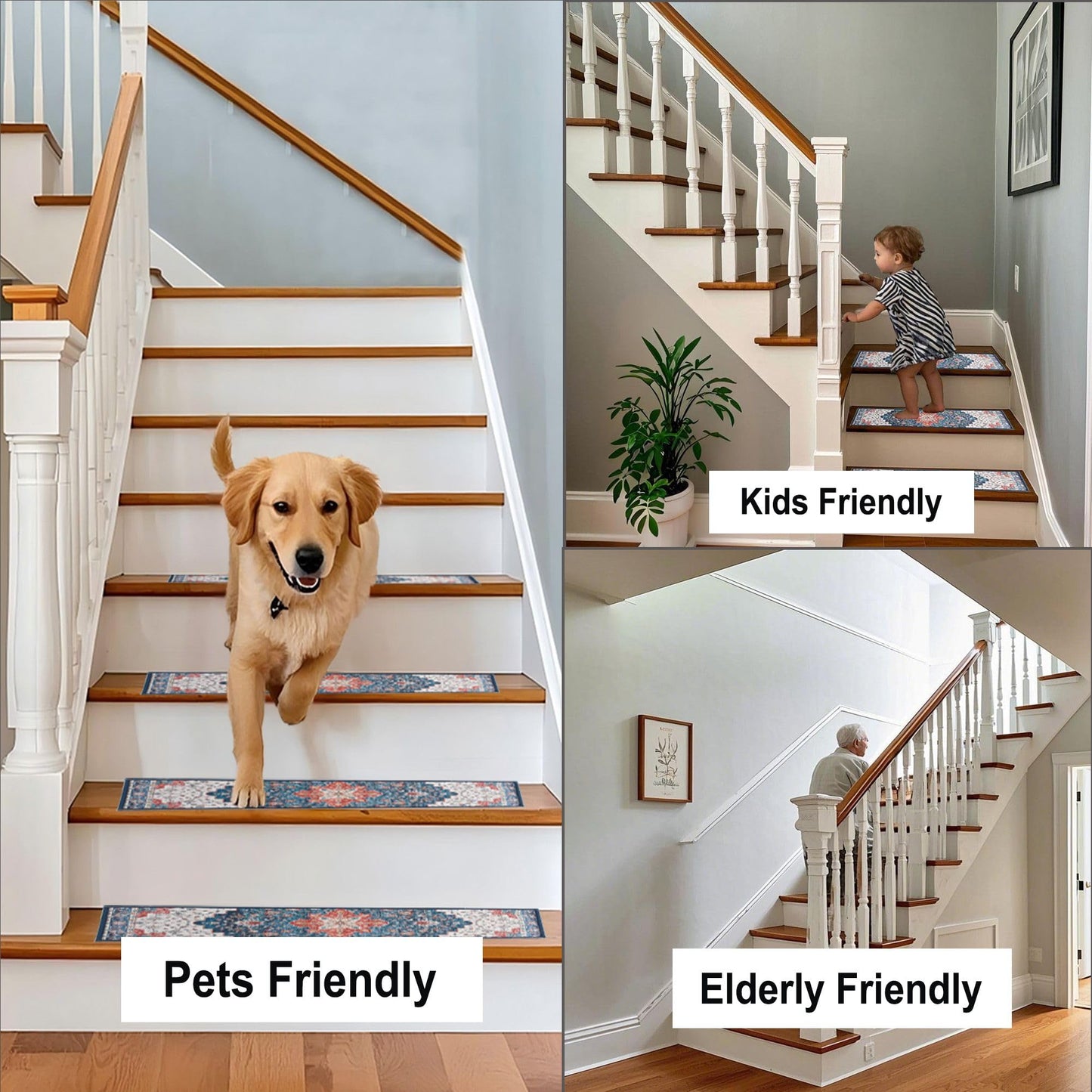 Stair Treads Non Slip Indoor,Peel and Stick Stair Treads,Non Skid Carpet for Wooden Steps,Machine Washable Stair Runner for Kids Elders & Pets with Reusable Adhesive,8" X 30" (15 in Pack),Blue
