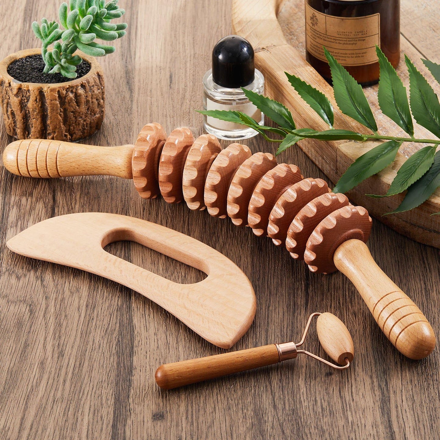 16-in-1 Wood Therapy Massage Tools Set Maderoterapia Kit Therapy Tools for Body Sculpting Muscle Pain Relief Lymphatic Drainage Women Face Wood Roller Fascia Massage