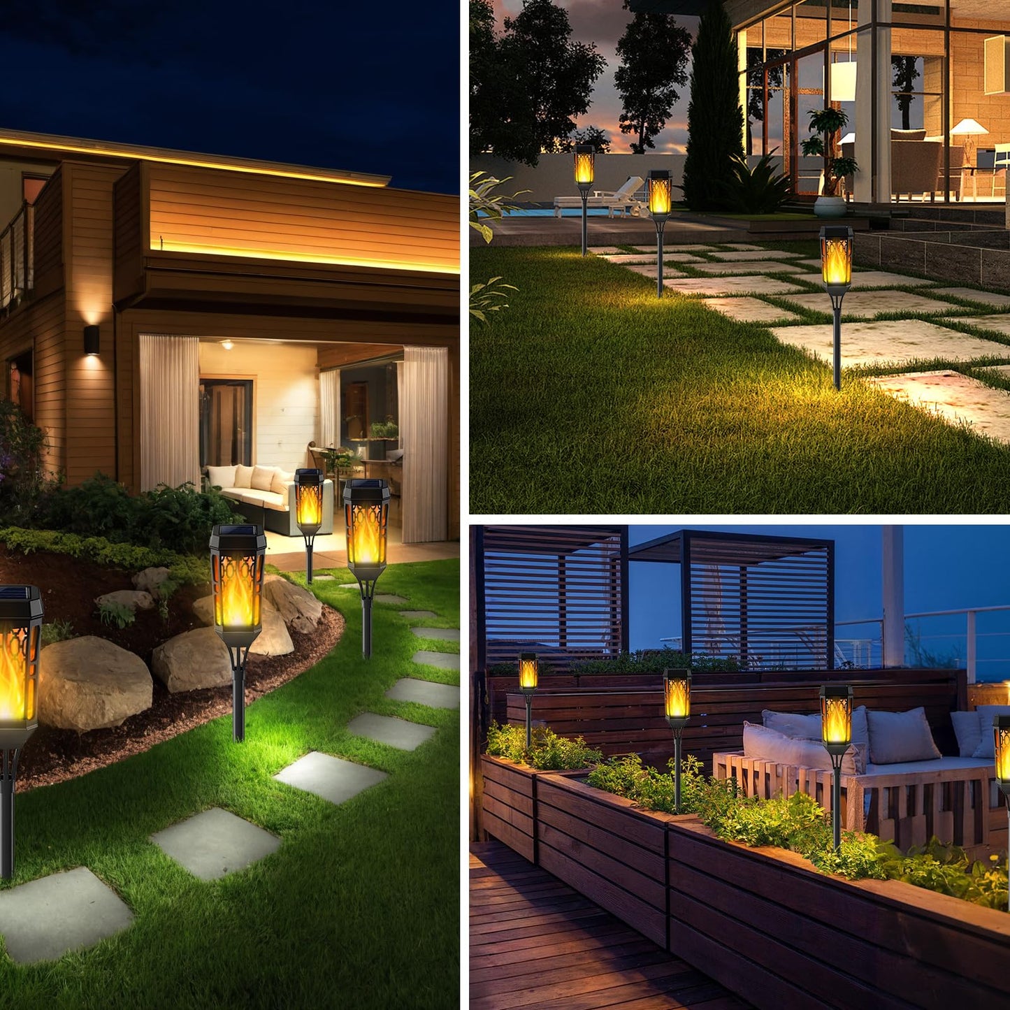 Solar Torch Flame Lights, LED Solar Lights Outdoor with Flickering Flame, IP65 Waterproof Solar Pathway Lights Landscape Decoration Lighting for Garden Lawn Patio Yard Outdoor Decorations (6)