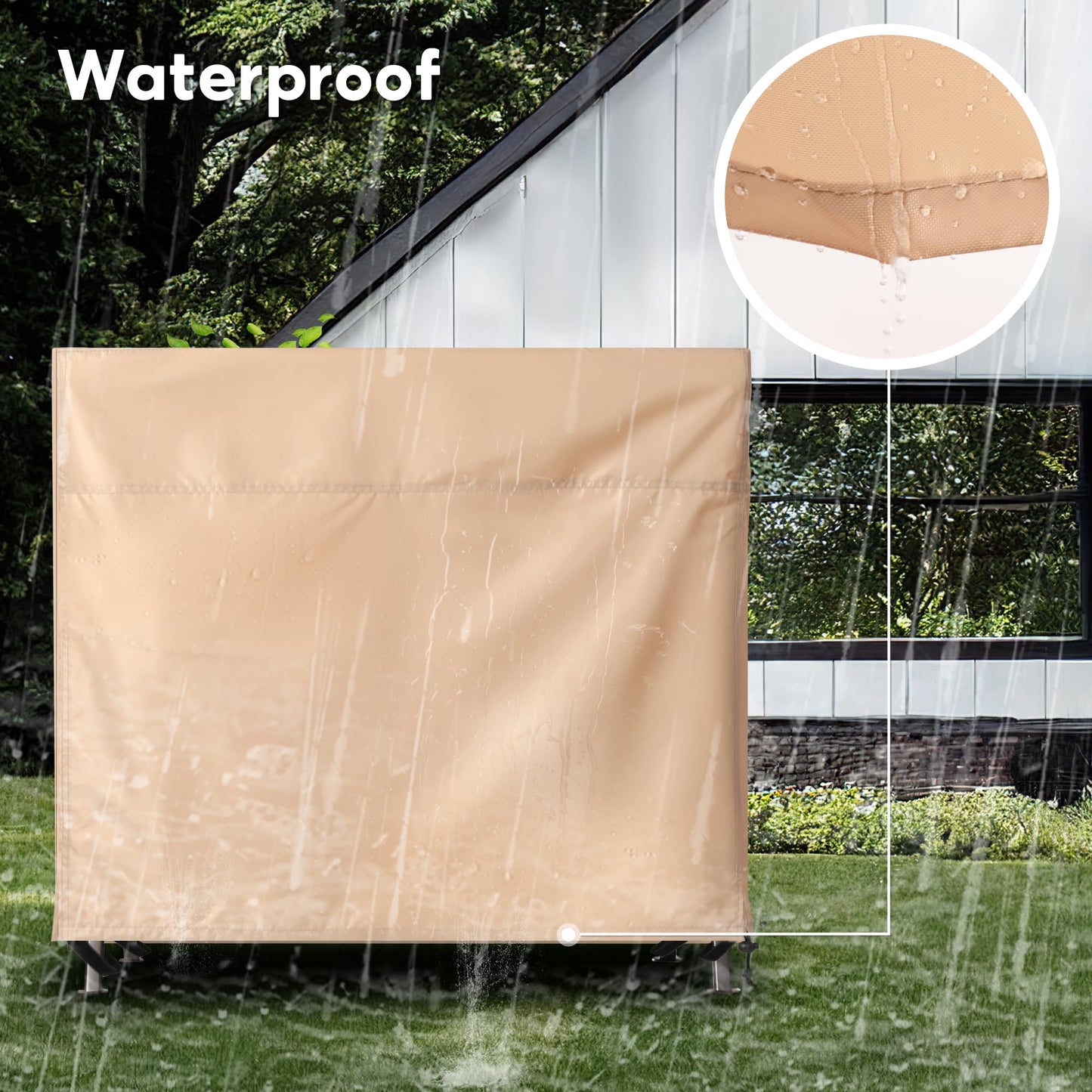 uHousDeco Outdoor 3 Triple Seater Hammock Patio Swing Chair Cover Water-Resistant All Weather Protection Beige Color