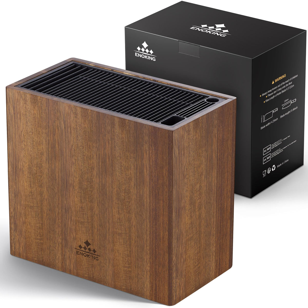 ENOKING XXL Acacia Wood Universal Knife Holder with Slots – Safe, Space-Saving Kitchen Knife Block with Blade-Protecting Slots for Scissors, Sharpening Rod, and Knife Storage Organizer