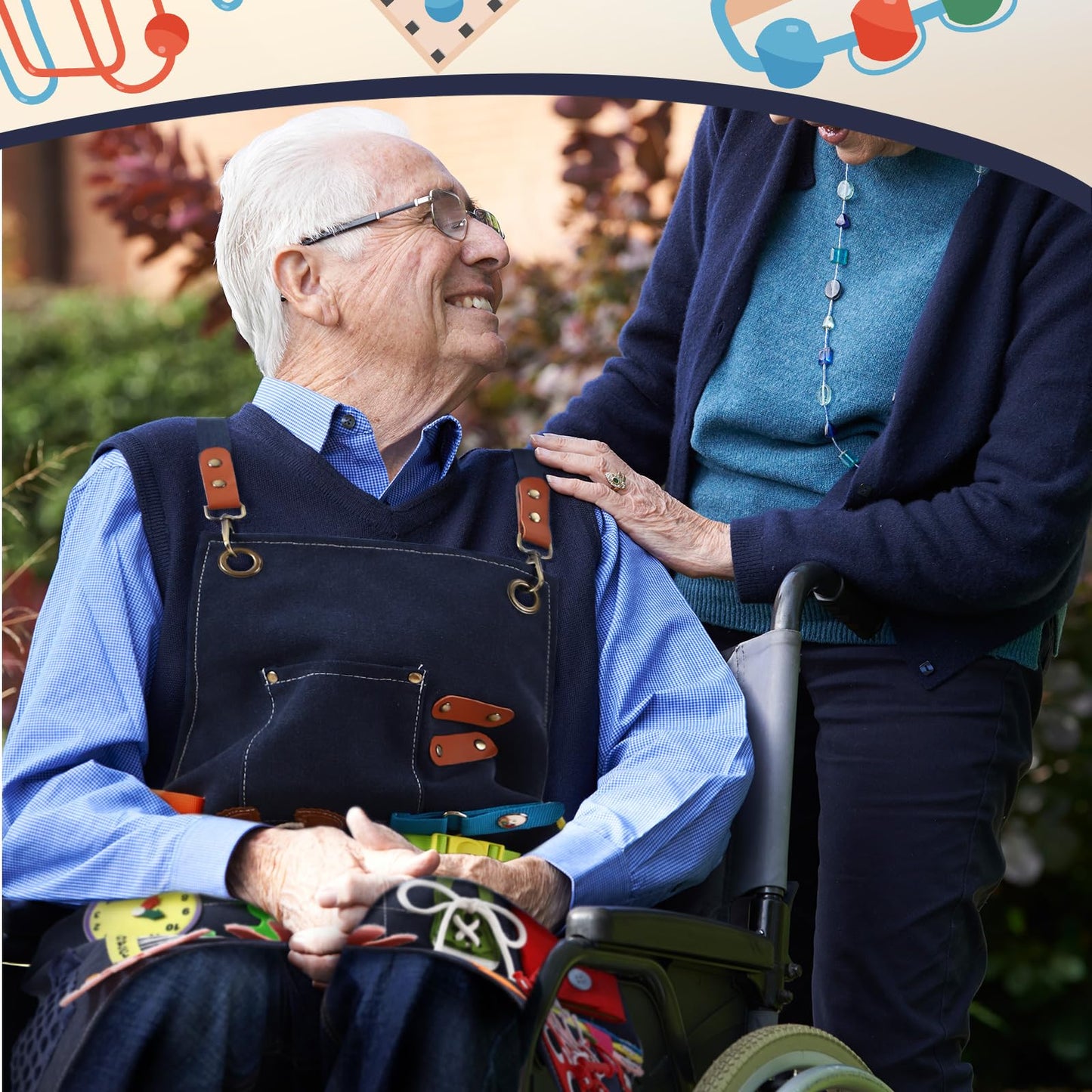 Shyyween Fidget Apron for Elderly, Fidget Blanket for Dementia Activities for Seniors Alzheimer's Therapy Activity Apron Anxiety Relief Solutions Sensory Fidget Toys, Dark Blue