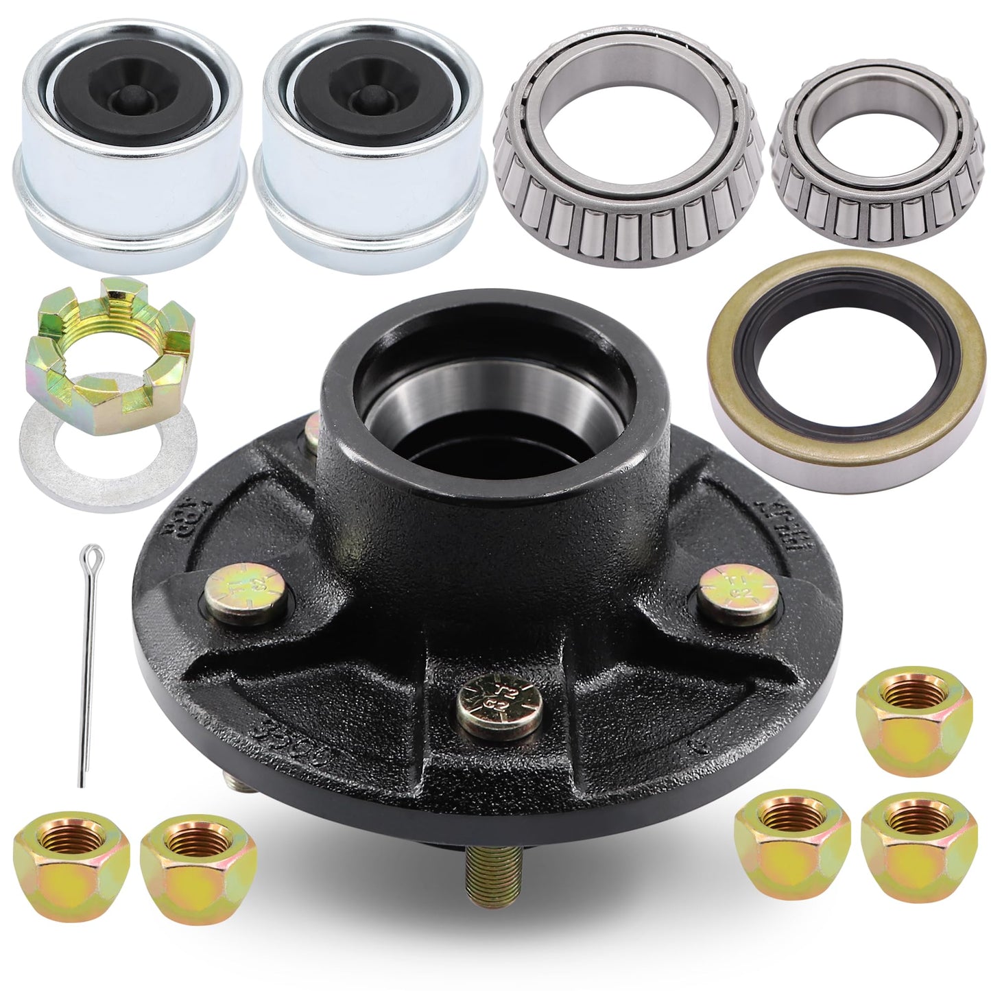 Ruikarhop 5 Lug Trailer Wheel Hub Kit,3500 LB-5 X 4.5 Trailer Axle Kit with(L68149 and L44649 Cone Bearings),Fits 1-1/16'' to 1-3/8" Trailer Axles 3500lb #84 Spindle for Rvs