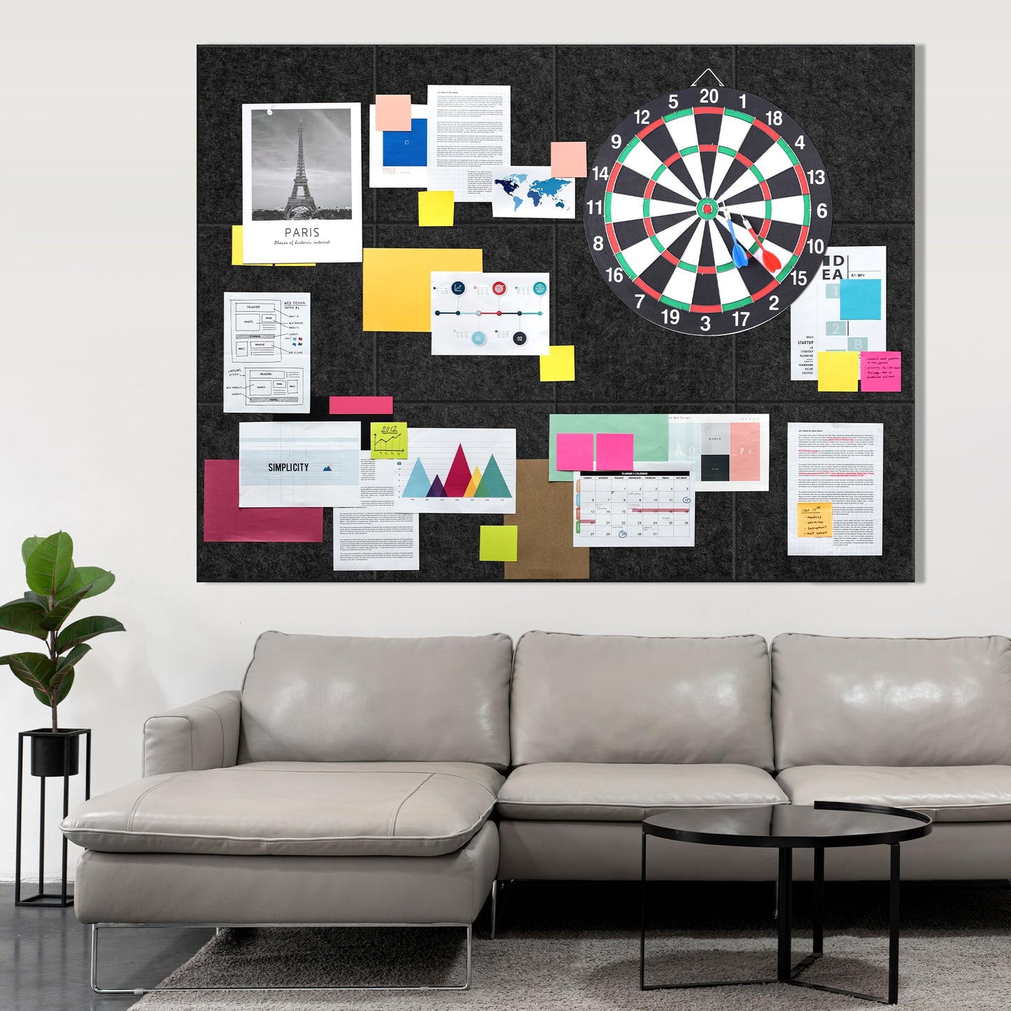 AKTOP Black Cork Bulletin Board 47"x35", 12 Pack Removable Felt Cork Board Tiles for Wall, Large 48 x 36 Bulletin Board Notice Pin Board for Office, School & Home, 48 Safe Adhesive Tabs, 20 Pushpins