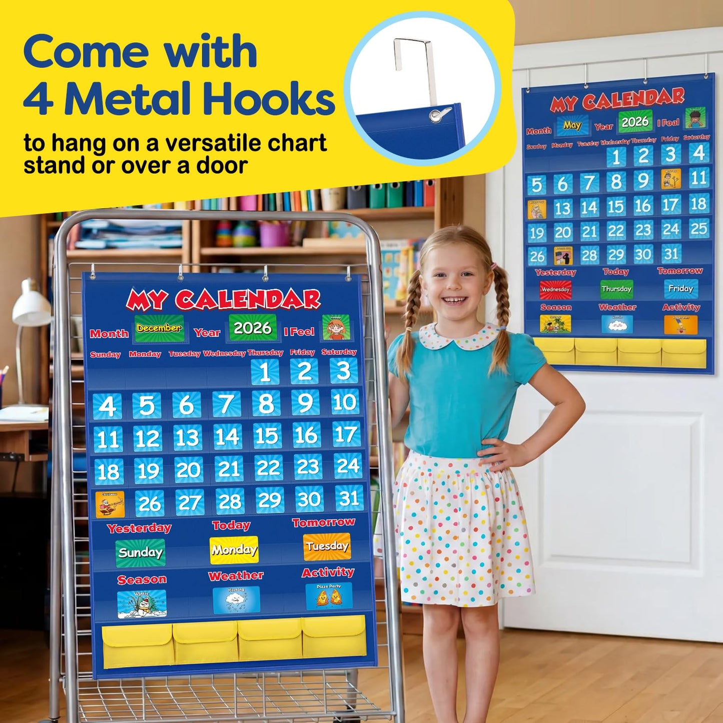 Aizweb Classroom Calendar Pocket Chart,Monthly Calendar for Kid Preschool Kindergarten Classroom Elementary Must Haves,Classroom Decorations Decor,Homeschool Teacher Supplies,Back to School Supplies
