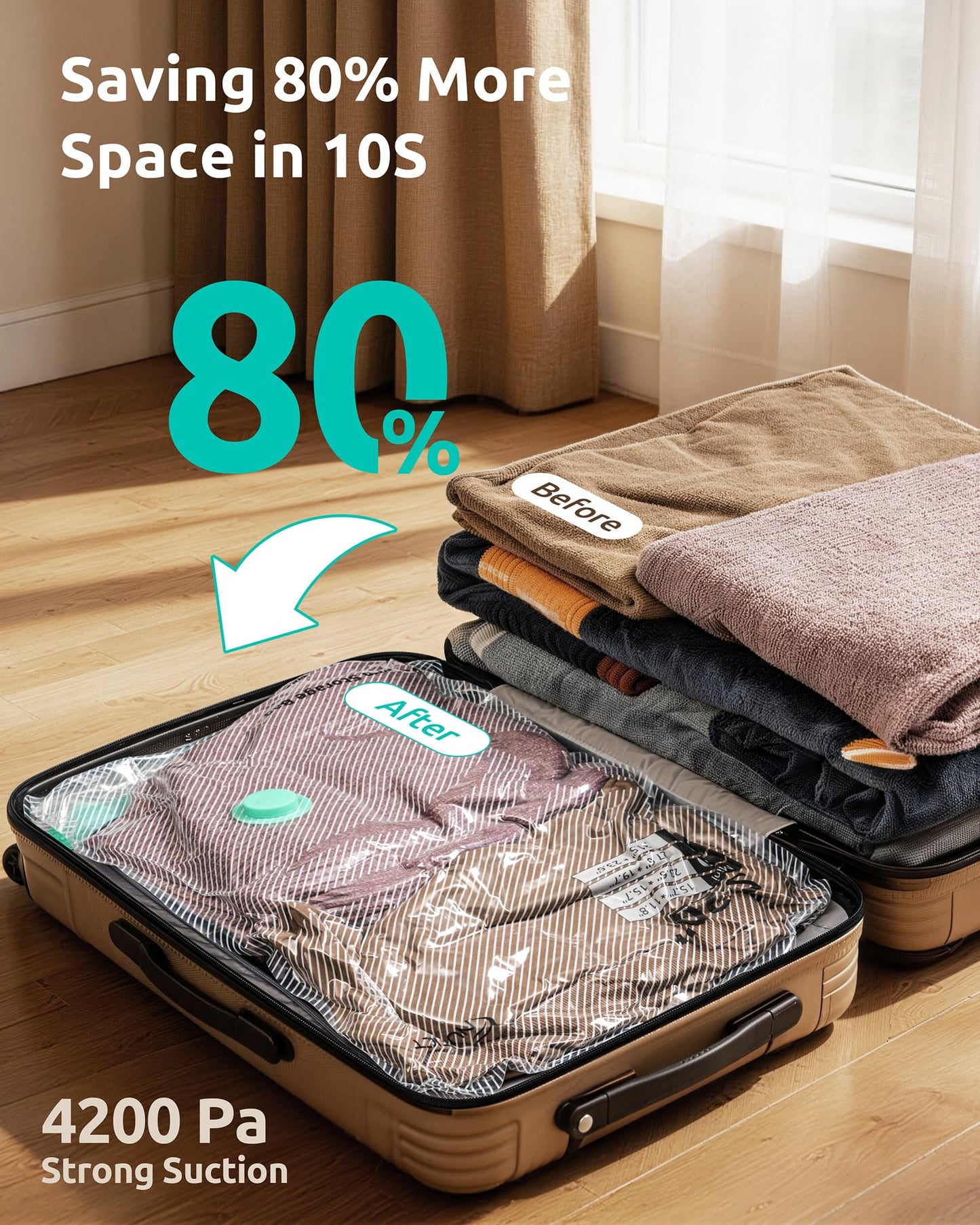 NUTICT 12 Pack Vacuum Storage Bags for Travel with Rechargeable Electric Pump, Long-Term Reusable Vacuum Seal Bags for Clothes and Blankets Compression, Carry-on Space Saver for Luggage and Suitcase