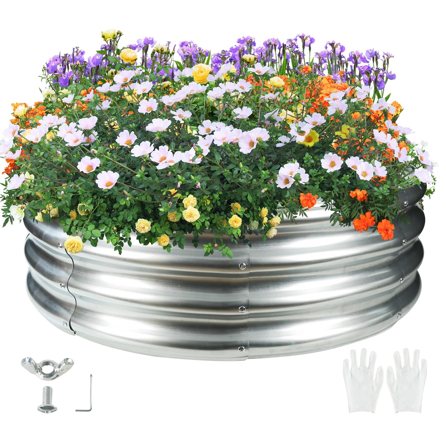TBMLC 32" Round Galvanized Steel Ring Pit for Backyard,Camping,Bonfire; Round Steel Raised Garden Bed Kit,Metal Raised Garden Box for Outdoor Gardening and Planting (2.67x2.67x1FT, Black)