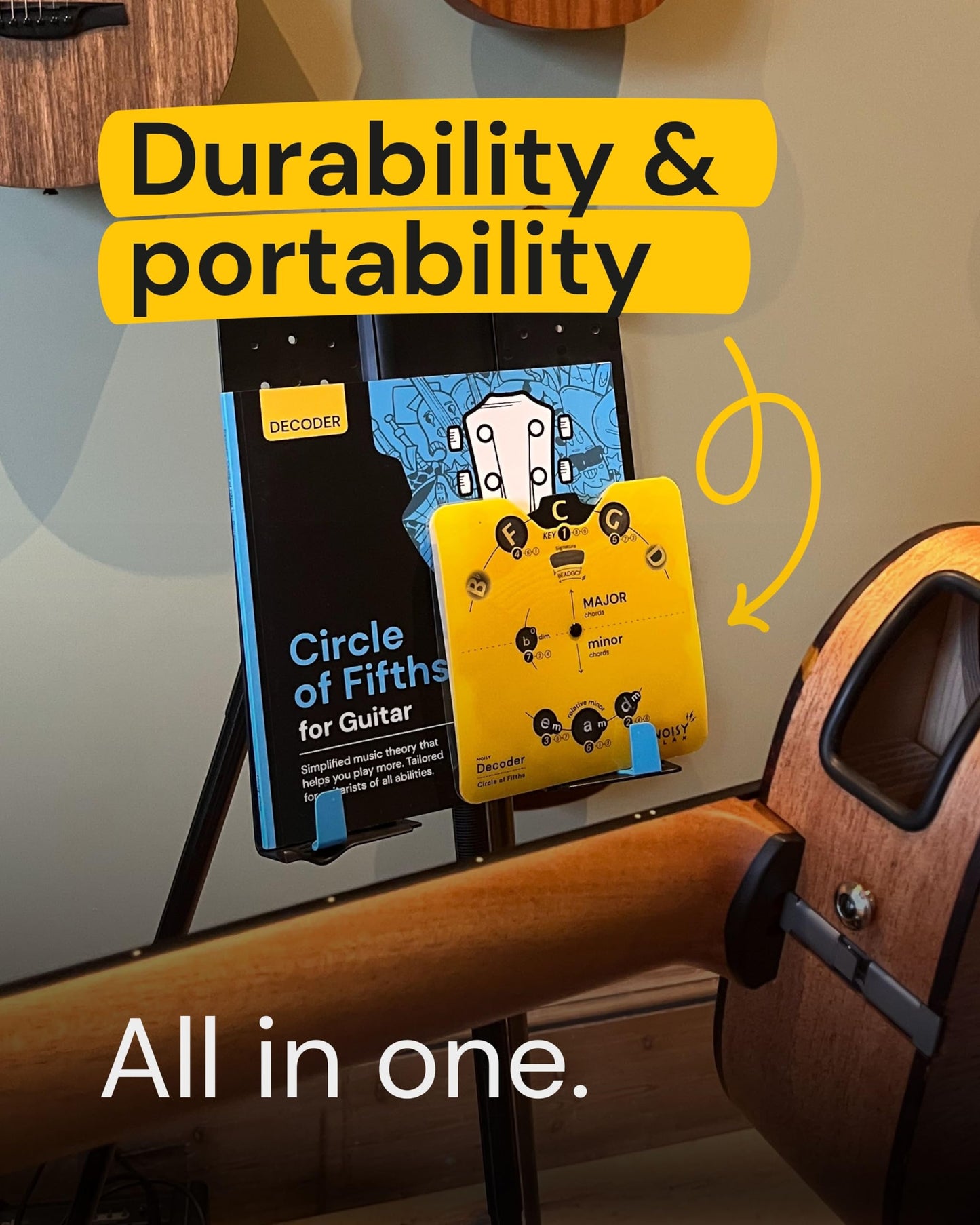 Noisy Clan Guitar Circle of Fifths Wheel & 78-Page Theory Book - Identify Keys and Transpose Music Easily - Master Songwriting and Composition - Durable 6" x 6" Decoder