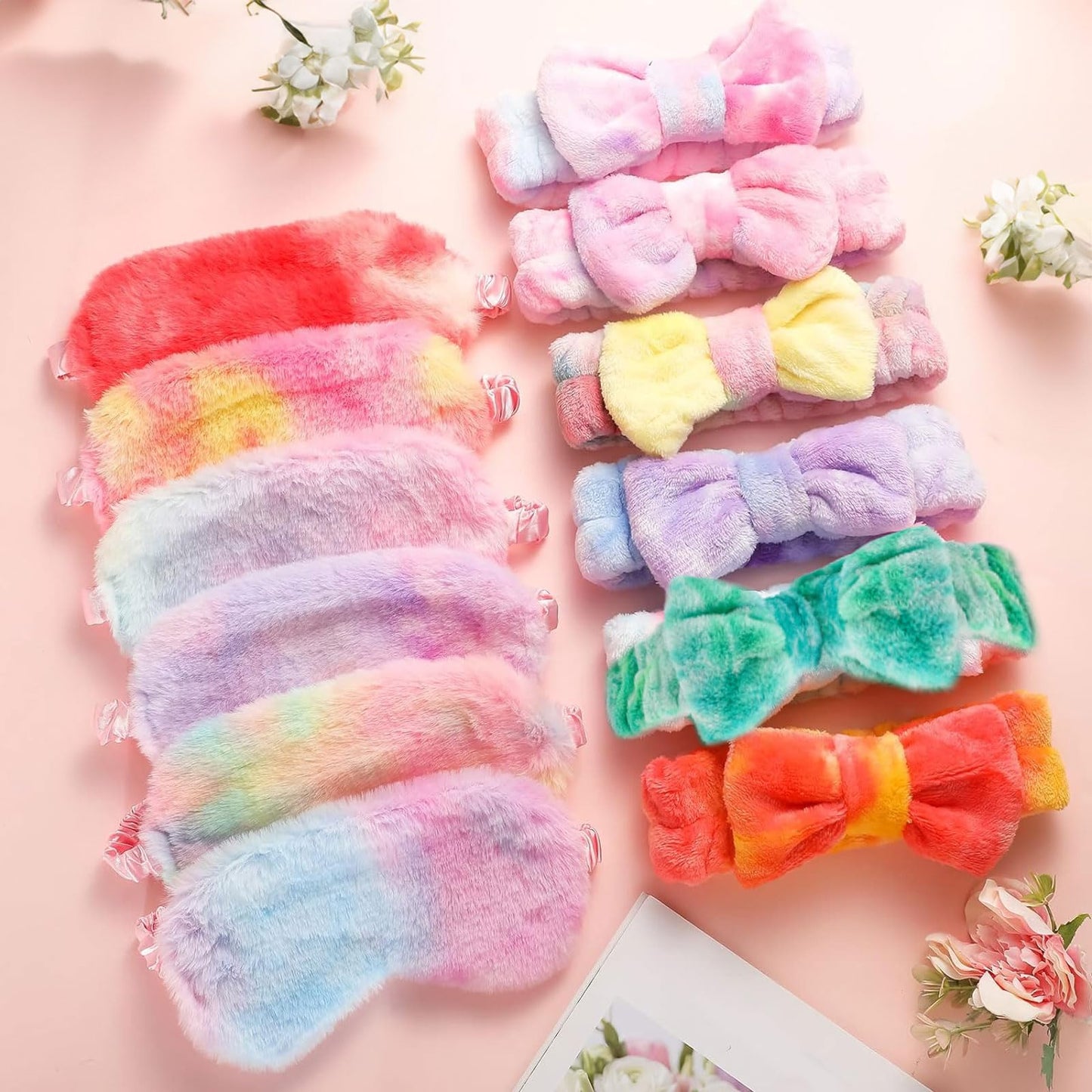 24 Pcs Sleepover Party Favors for Teenager Girl, Spa Headband for Washing Face Bow Makeup Headbands, Plush Sleep Eye Mask for Single Women Spa Pajama Party