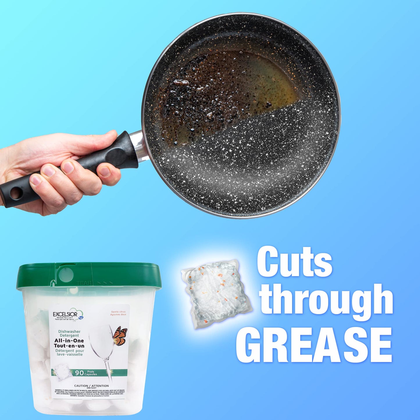 Excelsior HE All-In-One 90 Dishwasher Detergent Pods - Built-in Rinse Aid, Degreaser, Septic Safe Dishwasher Pods