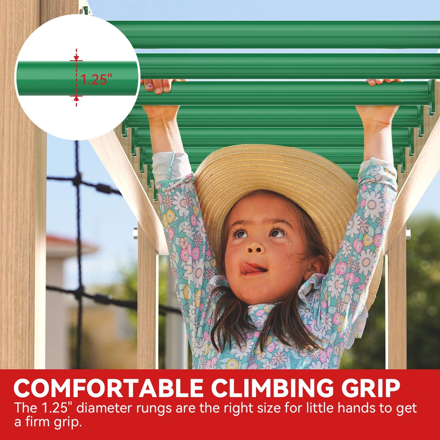 16.5 Inch Monkey Bars Kit Playground Ladder Rungs for Backyard Indoor Outdoor Kids Metal Monkey Bars Swing Set Playset Accessories (Green, 6 Pcs)