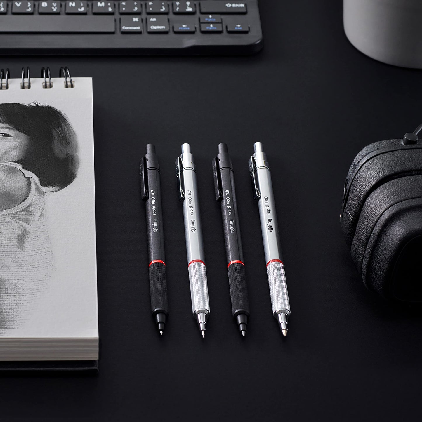 rOtring 1904291 Rapid PRO Retractable Ballpoint Technical Drawing Pen, Medium Point, Silver Chrome (S0949330)