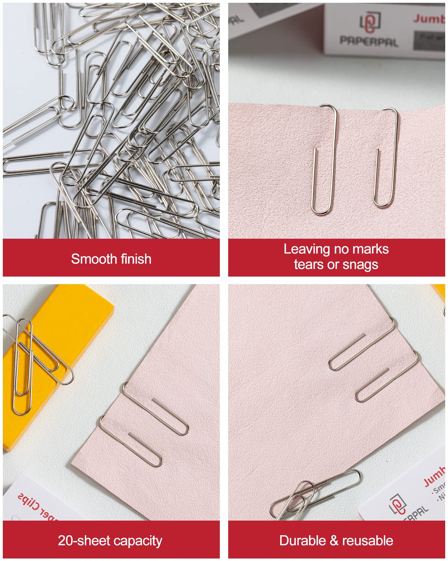 PAPERPAL Jumbo Paper Clips Smooth, 1000 Large Paperclips (10 Boxes of 100 Each), Bulk Paperclips for Office School & Personal Use, Daily DIY, 2" Silver Paper Clips Jumbo Size