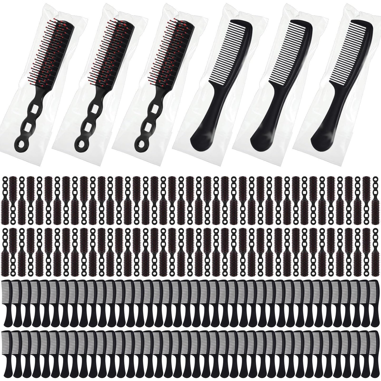 Baderke 200 Pcs Hair Brushes Bulk Combs Set for Homeless Individually Wrapped Bulk Brush Widen Combs for Curly Hair Suitable for Women Men Shelter Nursing Hotel Church Charity Supply(Black)
