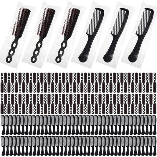Baderke 200 Pcs Hair Brushes Bulk Combs Set for Homeless Individually Wrapped Bulk Brush Widen Combs for Curly Hair Suitable for Women Men Shelter Nursing Hotel Church Charity Supply(Black)