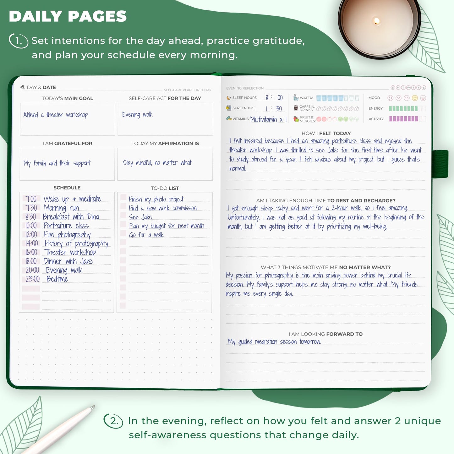 Clever Fox Self-Care Journal – Daily Reflection Notebook – Mental Health & Personal Development Planner, Meditation & Mood Log, A5 (Forest Green)