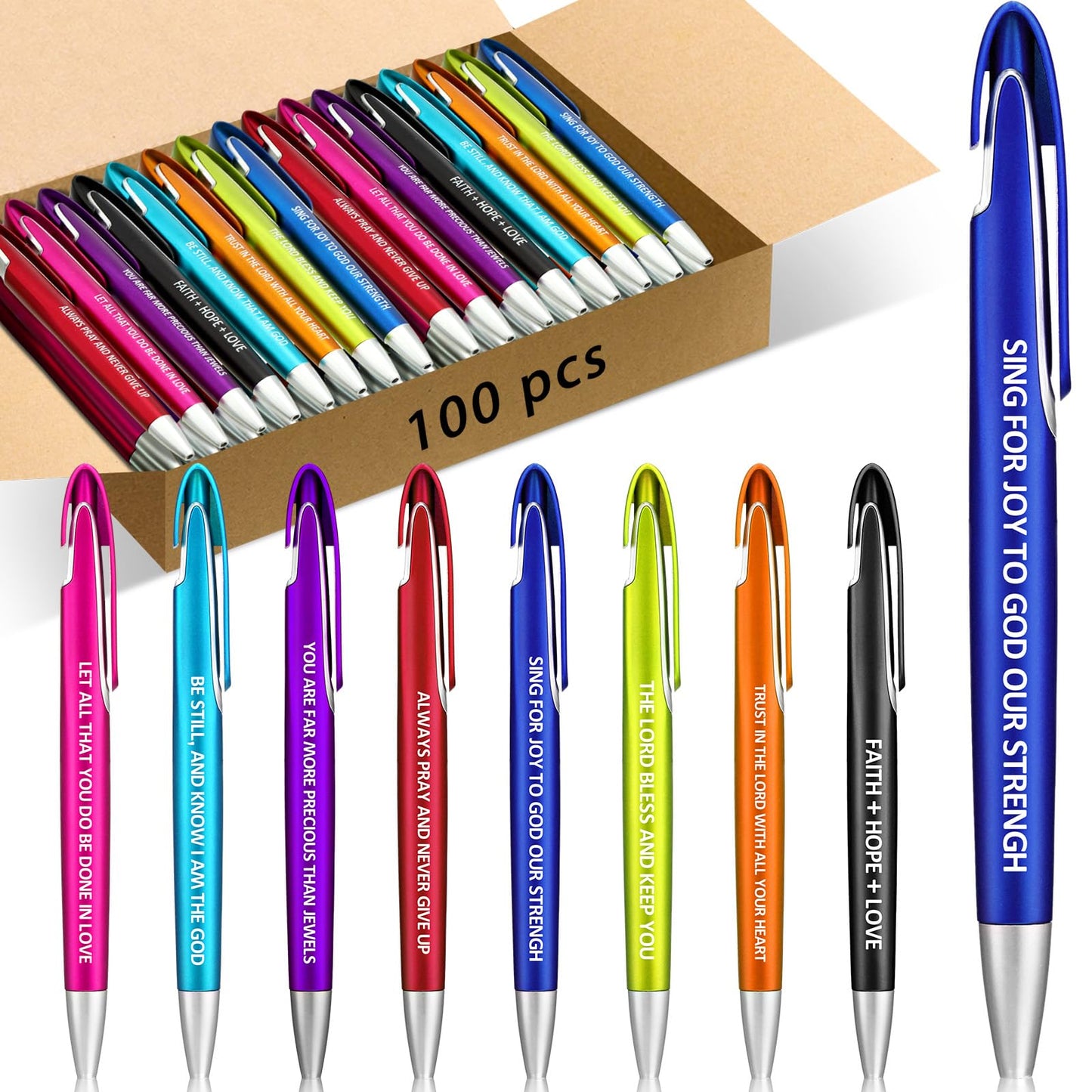 Lincia 100 Pcs Bible Verse Ballpoint Pens Bulk with Inspirational Quotes Retractable Medium Point Affirmation Pens with Black Ink Thank You Gifts for Back to School, Nurse, Teacher