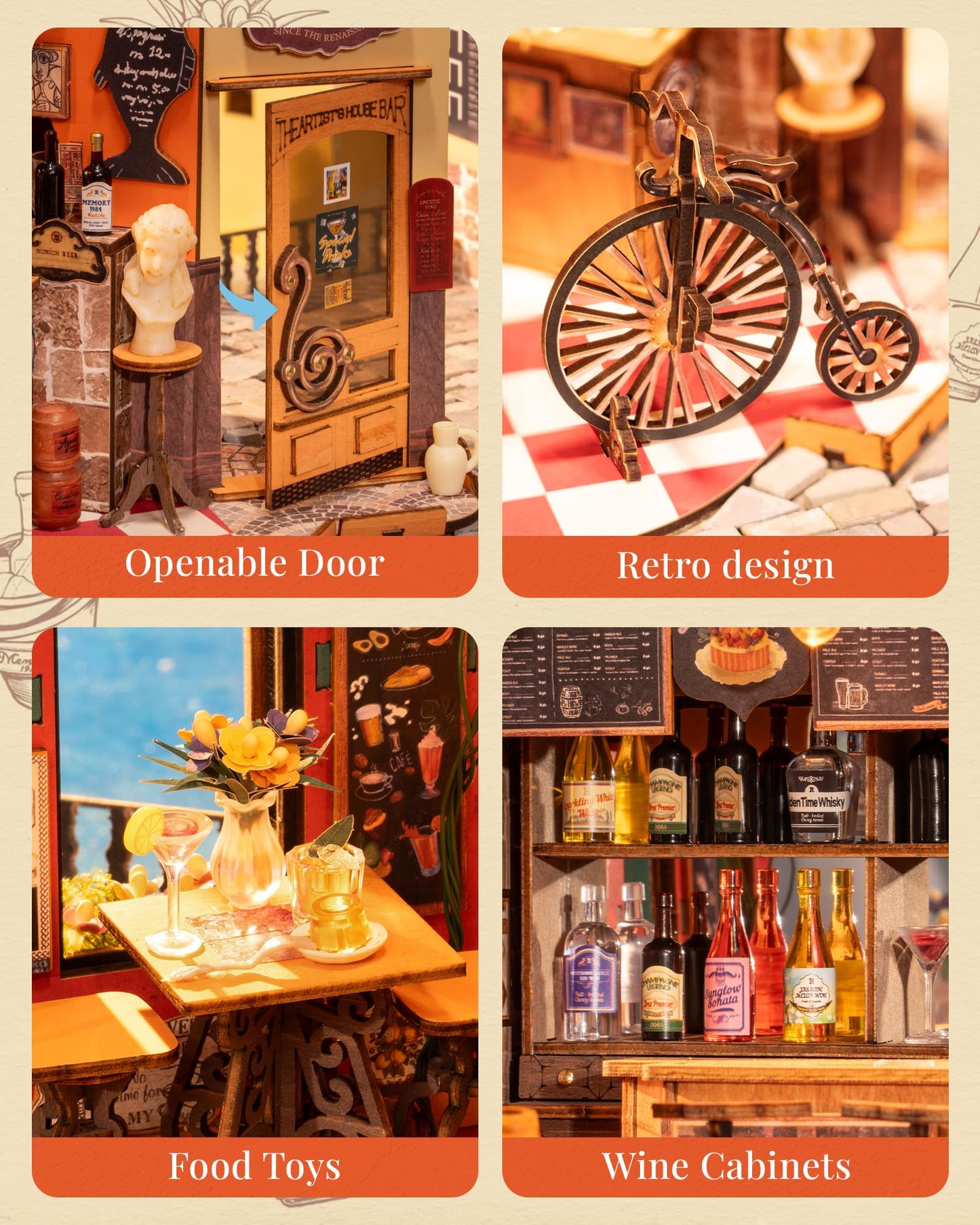 Rolife DIY Miniature House Kit for Adults, Mini Wooden Dollhouse Kit, Tiny House Diorama Building Kits-Birthday Christmas Craft Hobbies Gift for Teens Kids (Cheers Bar & Dining)