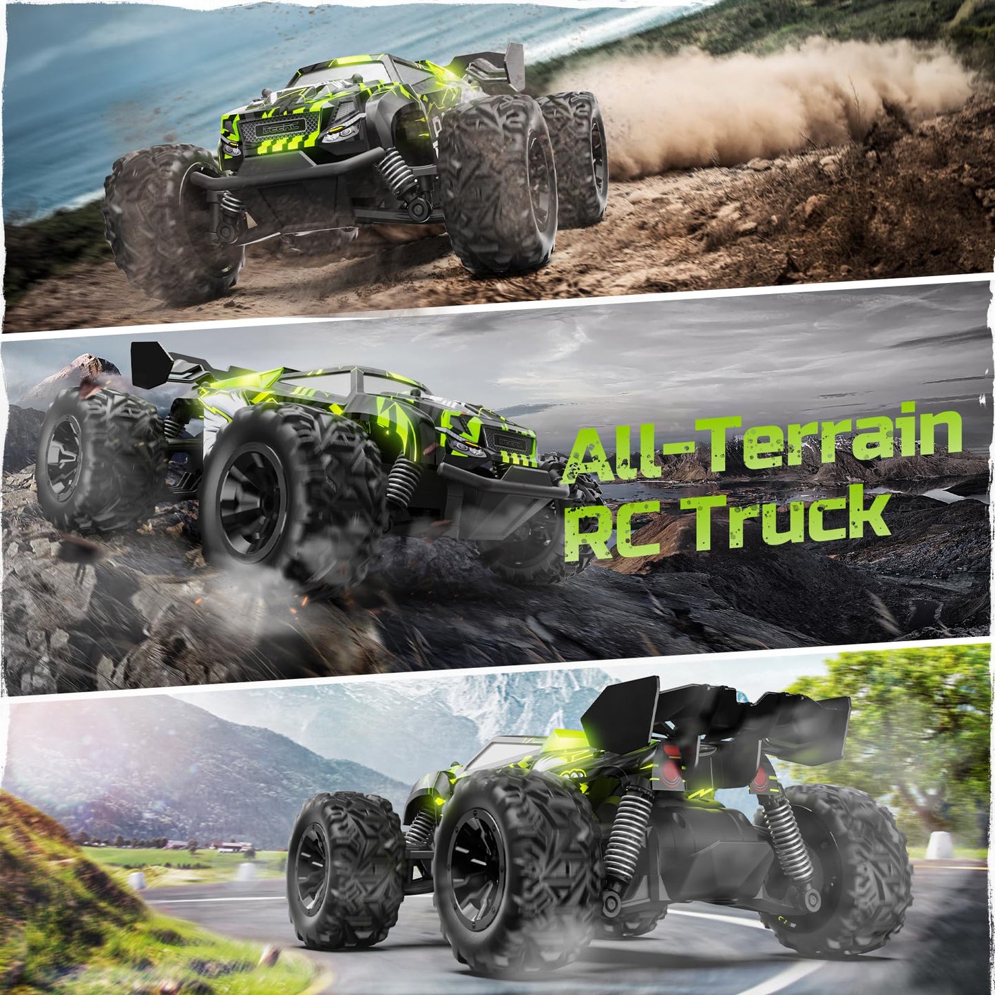 DEERC RC Car W/LED Car Shell, 2.4GHz Remote Control Cars, All Terrain RC Truck W/ 2 Rechargeable Batteries, 40 mins Playtime, Rock Crawler, Monster Truck Gift Toys for Beginners Kids Boys Adults
