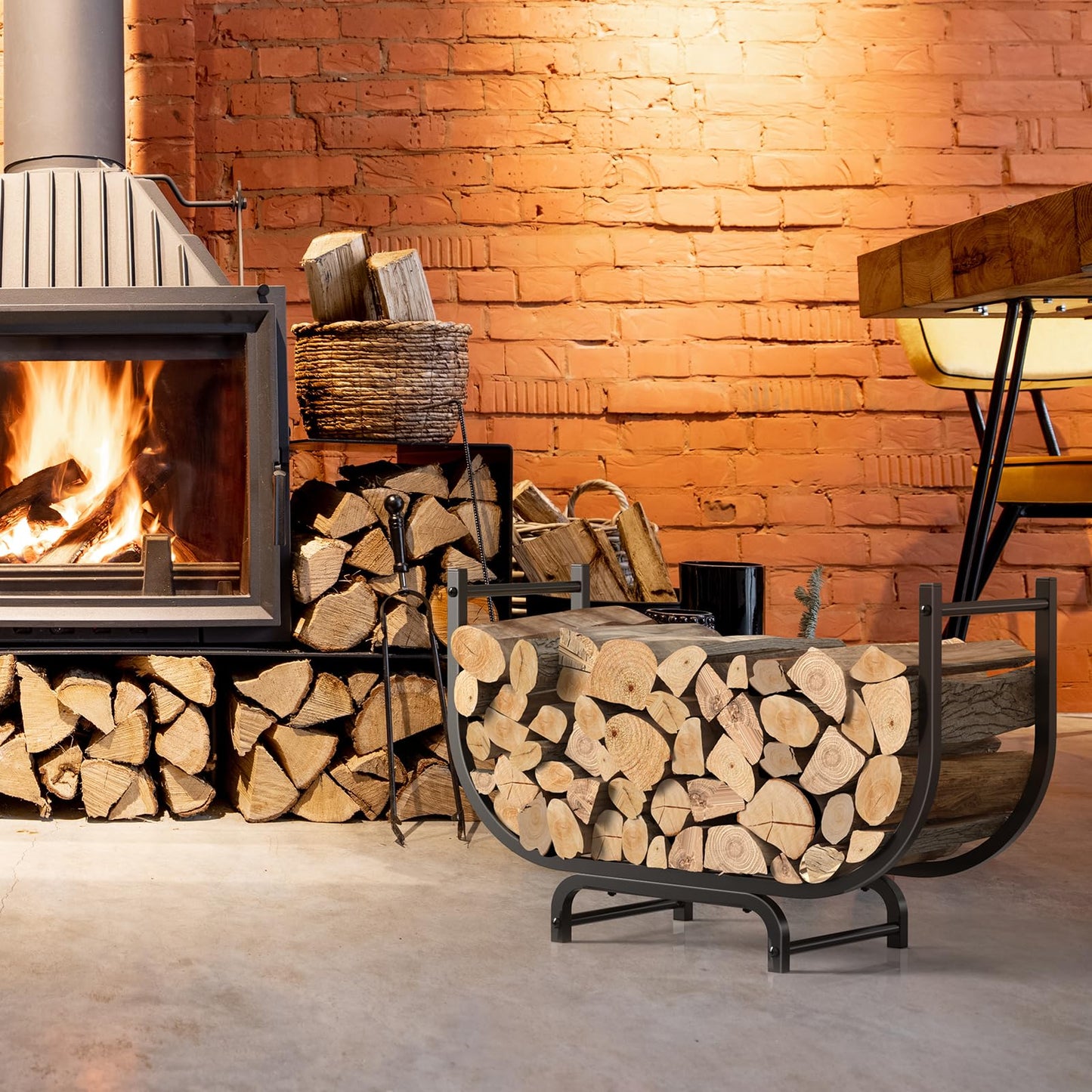 LIANTRAL Firewood Rack Outdoor, 31.5 Inch Curved Heavy Duty Fire Wood Storage Rack for Indoor, Metal Log Holder for Firewood Fireplace Wood Pile Storage Holder Stand Stacker Organizer