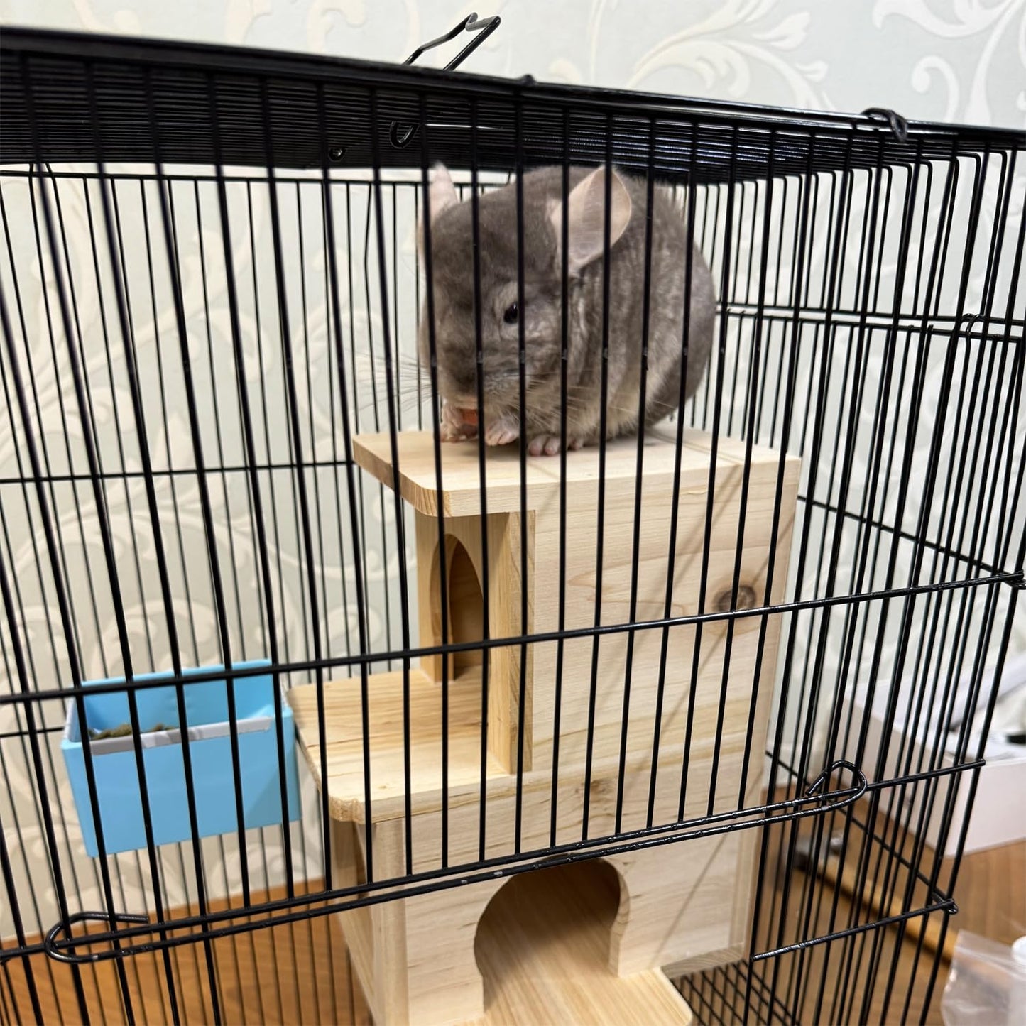 CHIIRAKU Chinchilla House – Natural Wooden Hideout, Safe & Durable, Unpainted, with Pegs for Teeth Grinding