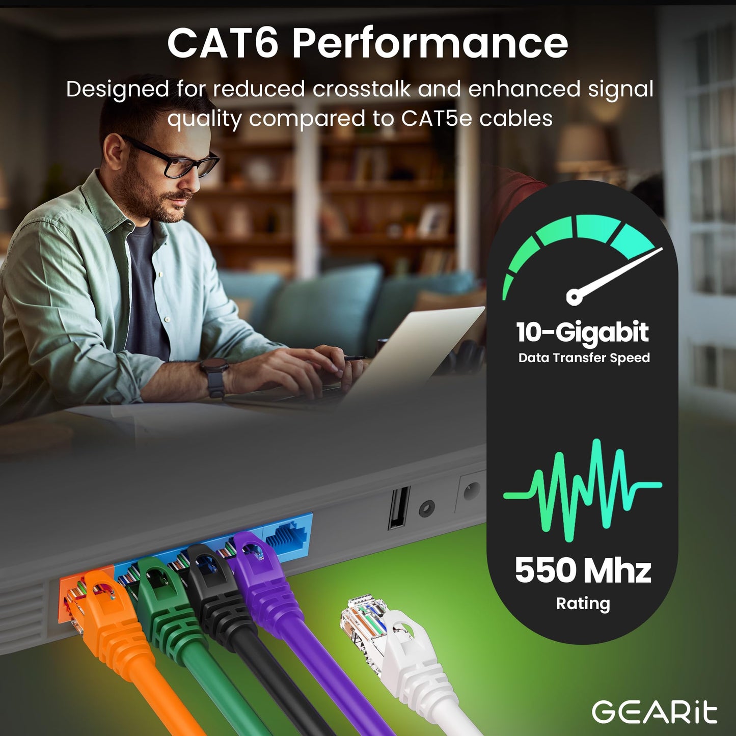 GEARit 50-Pack Cat6 Patch Cable 1 Foot Cat 6 Ethernet Cable Snagless Flexible Soft Tab - Premium Series - Purple