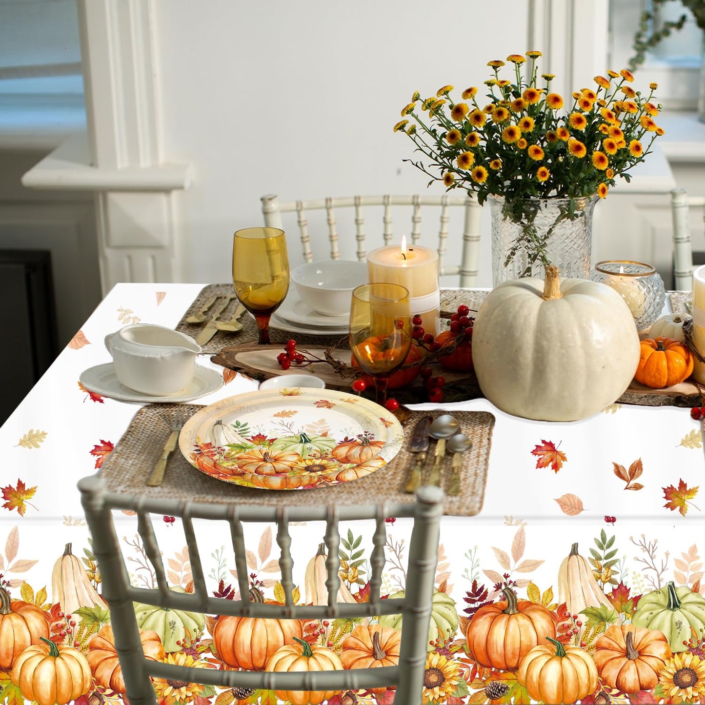 170PCS Fall Party Decorations Kit Includes Pumpkin Harvest Disposable Paper Plates, Napkins, Cups, Cutlery, Banner, Tablecloth for Autumn Holiday Thanksgiving Autumn Party Decorations, Serve 24
