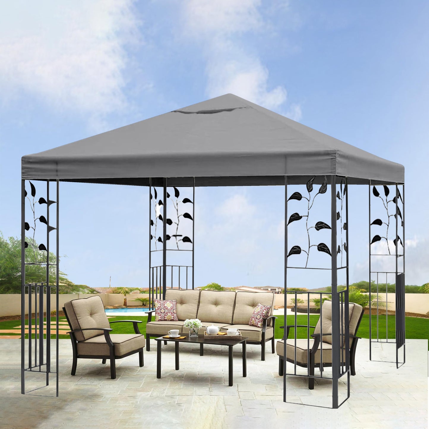 Replacement Cover for Outdoor Patio Backyard Garden Lawn Sun Shade 10x10ft Canopy Top Only, (Gray)