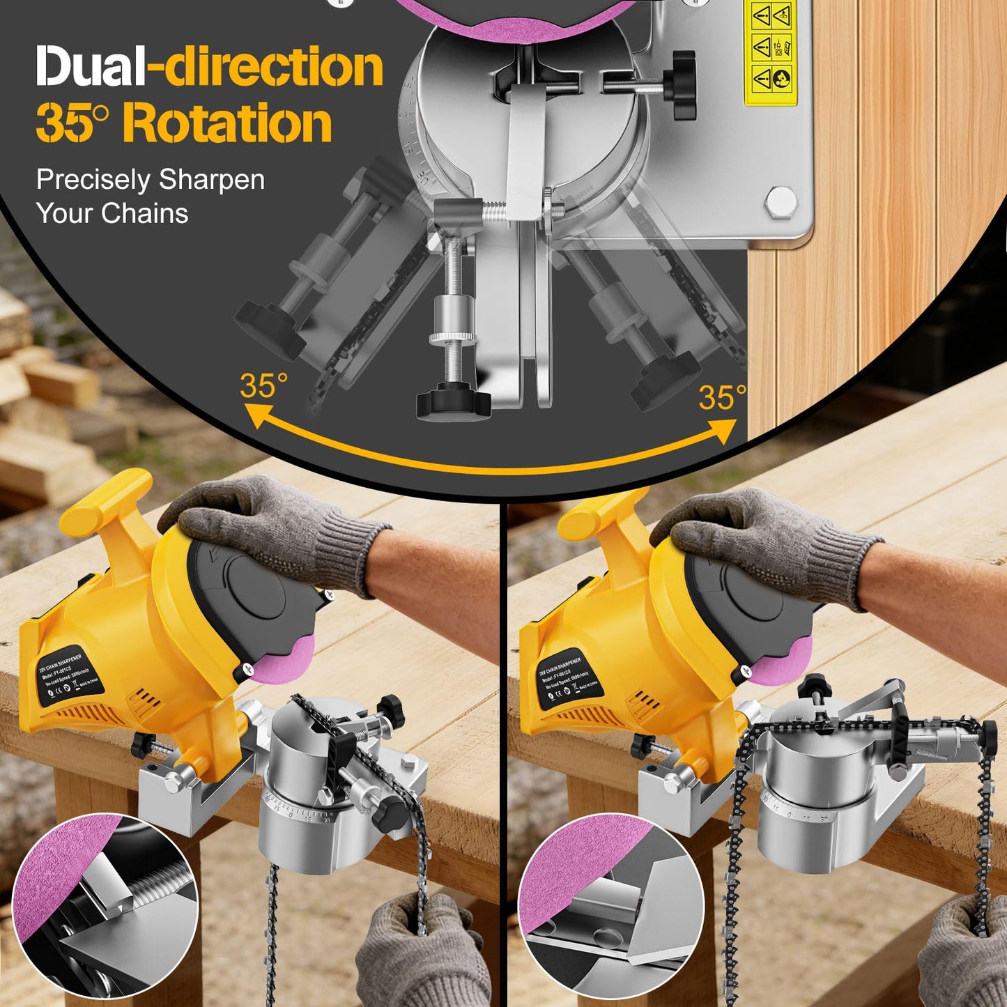 Cordless Chainsaw Chain Sharpener Compatible for Dewalt 20V 60V Battery(Tool Only), Electric Automatic Chain Sharpener with 5800RPM High Speed, for 1/4'', 0.325'', 3/8'', 0.404''Pitch, Bench-Mounted