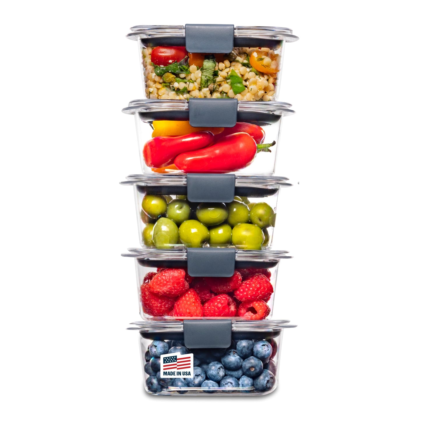 Rubbermaid 10-Piece Brilliance Food Storage Containers with Lids for Lunch, Meal Prep, and Leftovers, Dishwasher Safe, 1.3-Cup, Clear/Grey
