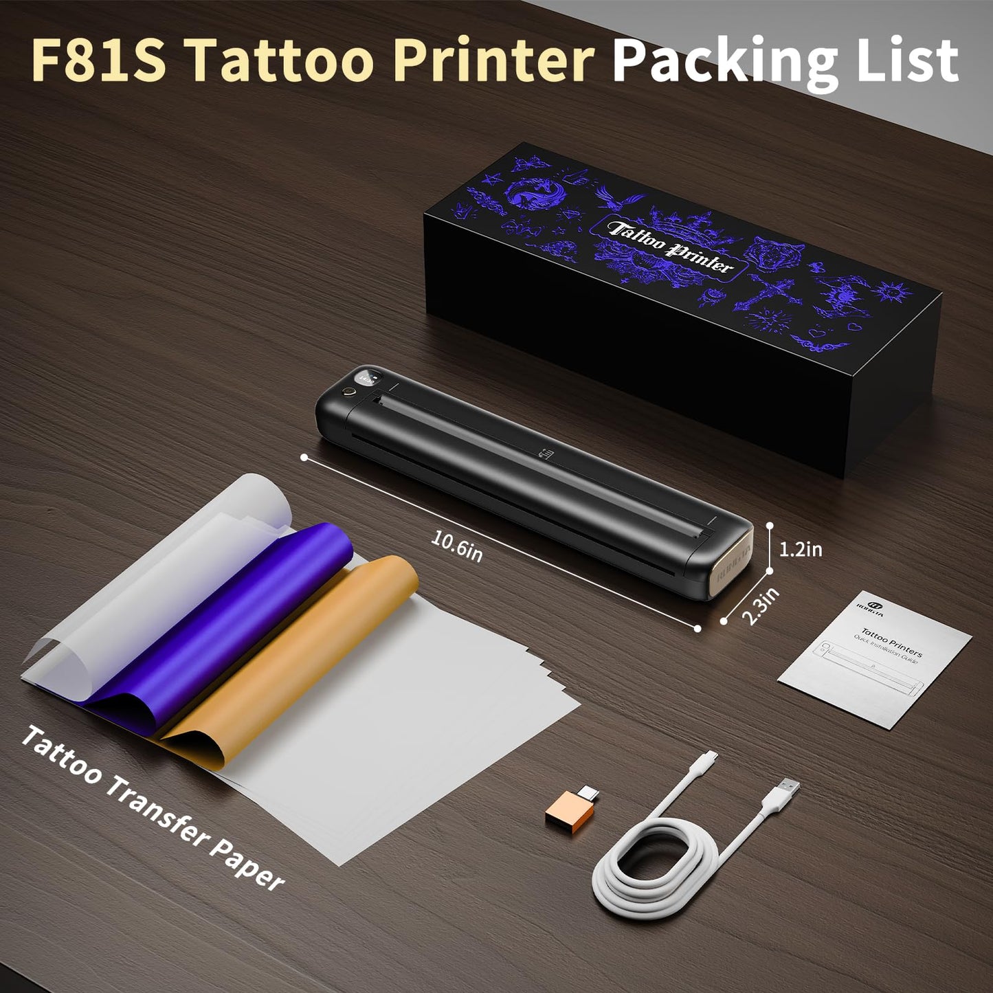 Rongta Tattoo Stencil Printer, F81S Wireless Thermal Tattoo Printer with 5pcs Transfer Paper, Compatible with Phone/Tablet/PC, Tattoo Supplies for Tattoo Artists, Grey