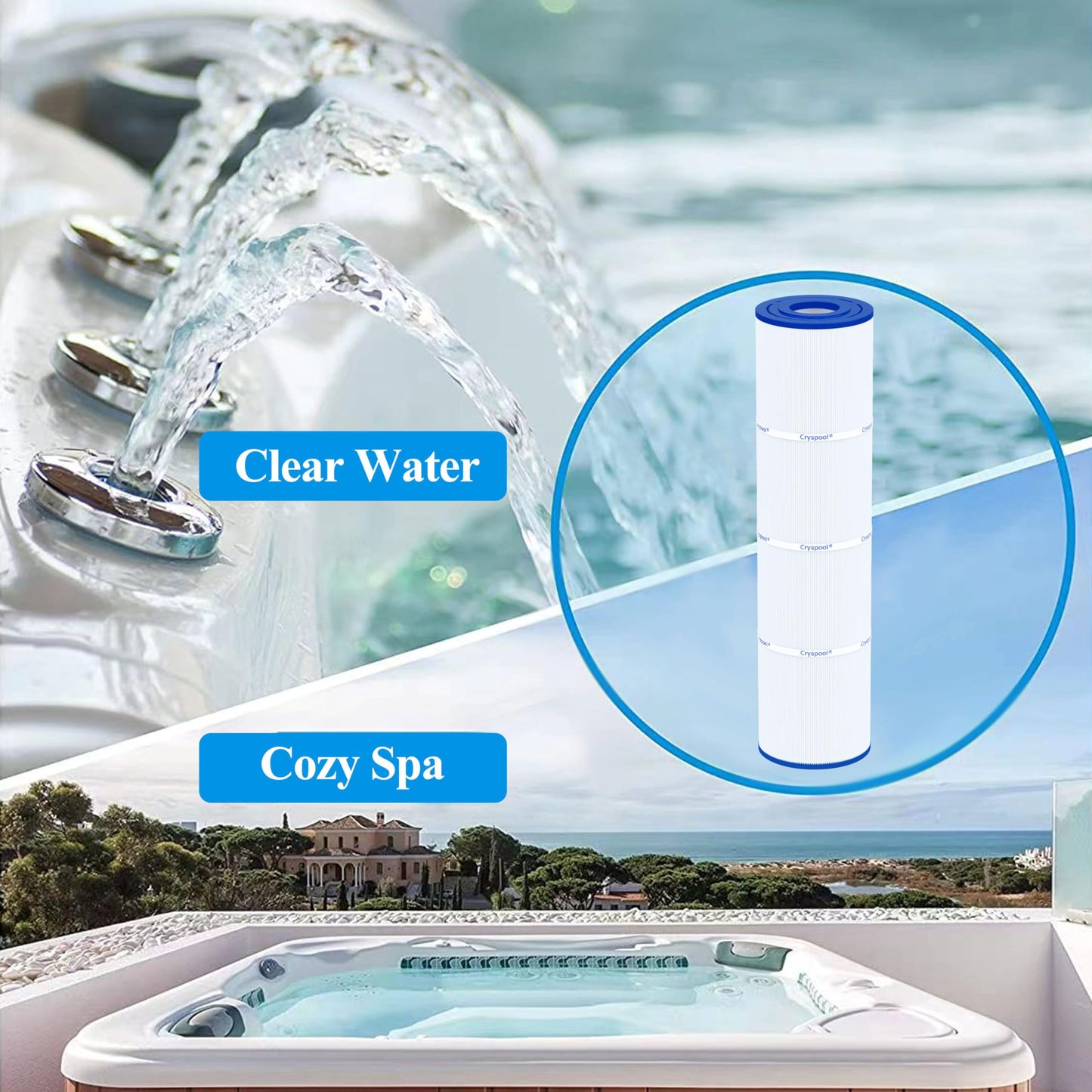 Cryspool 04086 Filter Compatible with Rainbow RTL-75, Custom Molded Products 25390, C-4975, PRB75, R173435, 17-2632, 75 Sq. Ft Spa Filter Cartridge, 2 Pack